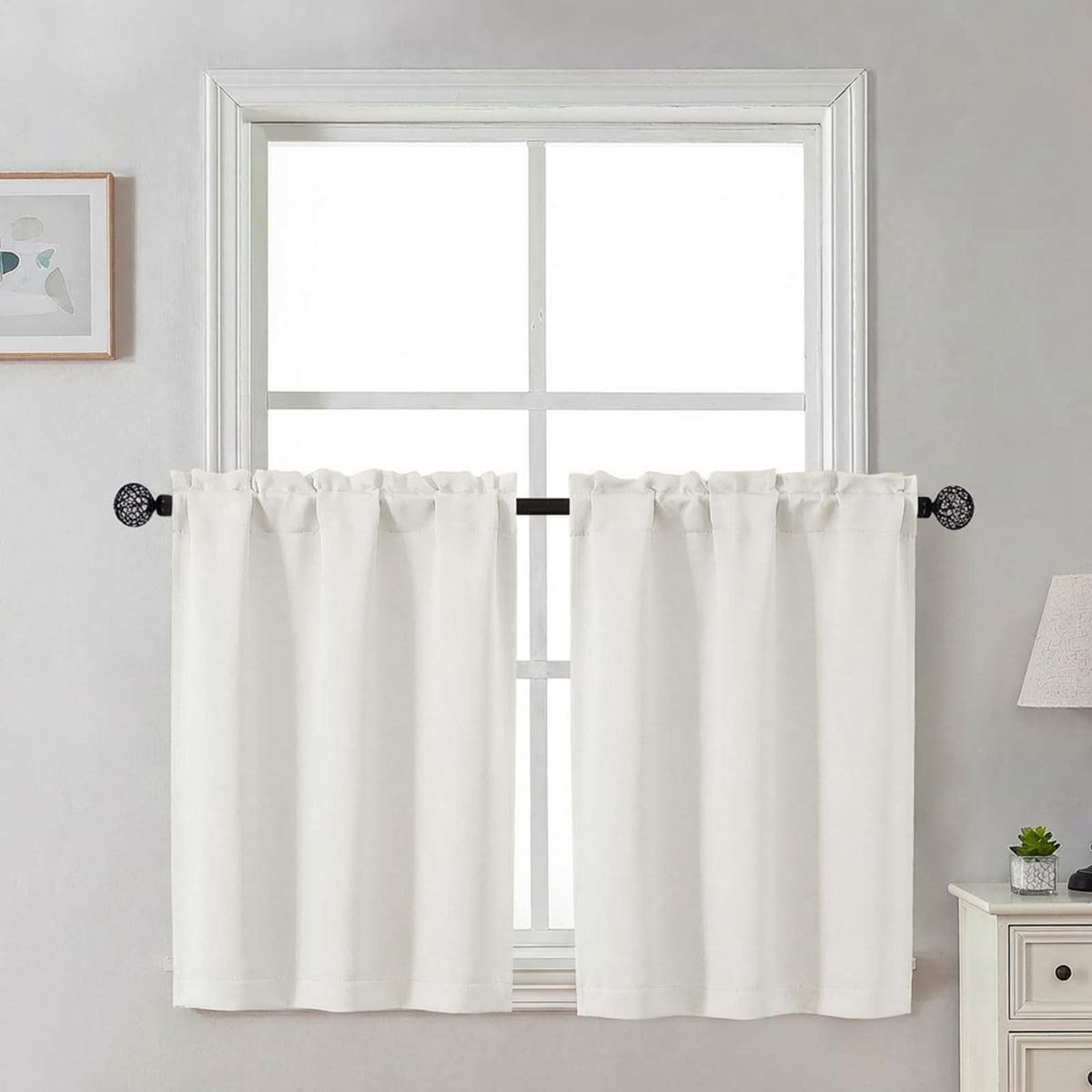 Gwine Black Tier Curtains 24 Inch Long 2 Panels for Kitchen