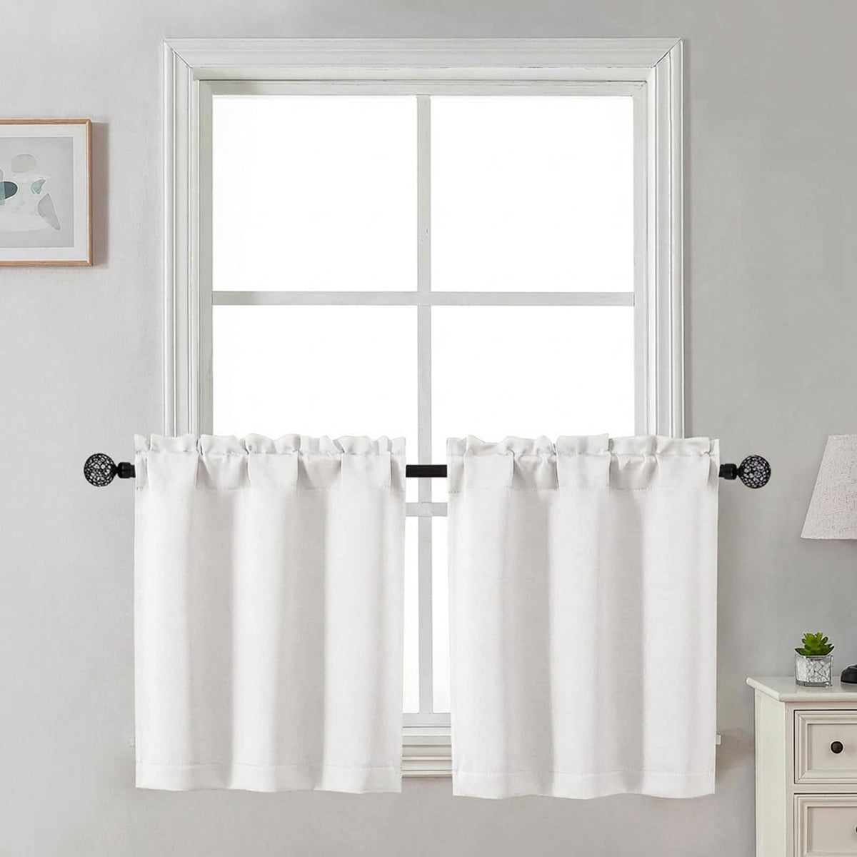 Gwine Black Tier Curtains 24 Inch Long 2 Panels for Kitchen