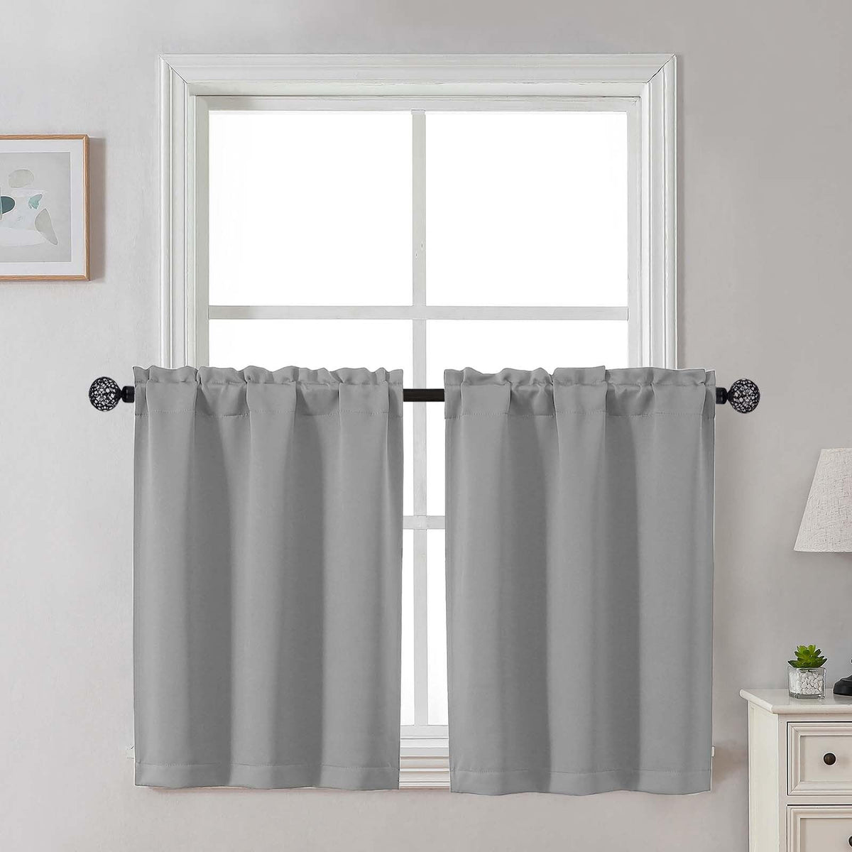 Gwine Black Tier Curtains 24 Inch Long 2 Panels for Kitchen