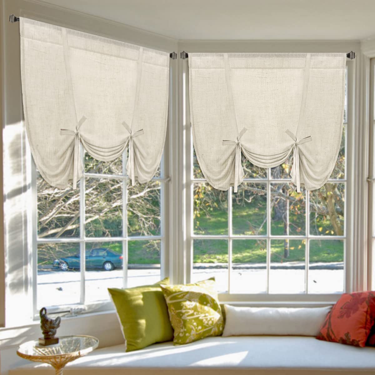 H.VERSAILTEX Tie Up Linen Curtains 63 Inch Length Nature Linen Textured Privacy Curtain Multi Hanging Ways Shade Balloon Window Shade Rod Pocket Casual Curtain - 42x63 - Natural