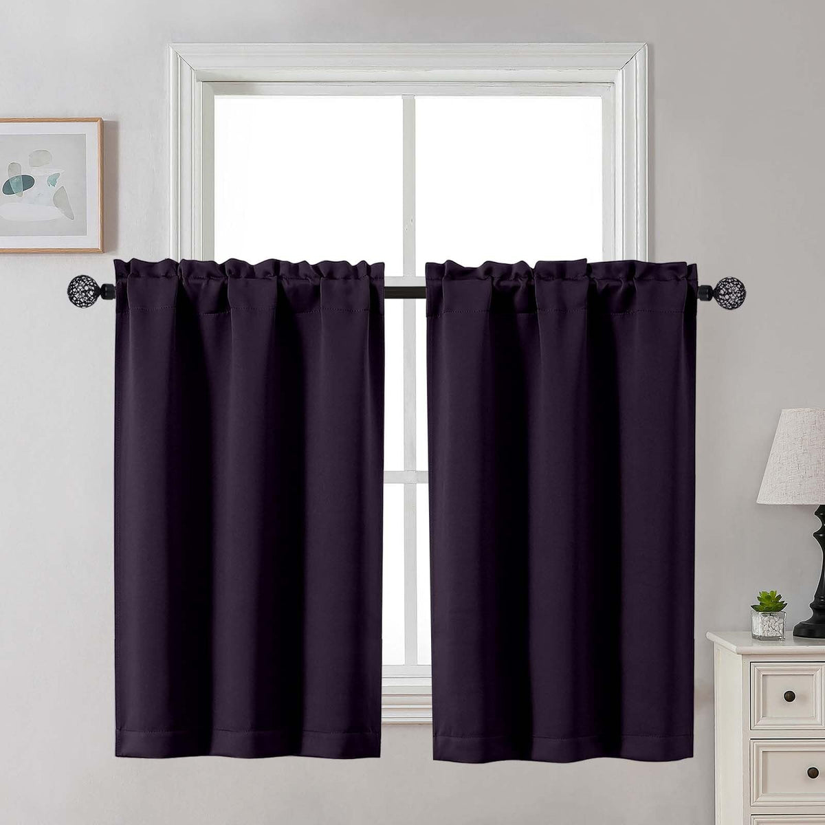 Gwine Black Tier Curtains 24 Inch Long 2 Panels for Kitchen
