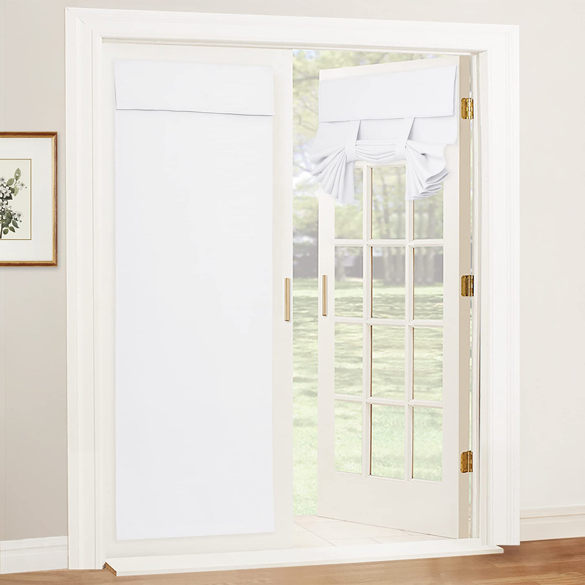 RYB HOME Blackout French Door Curtain, No Drill, W26 x L69, Black, 1 Panel