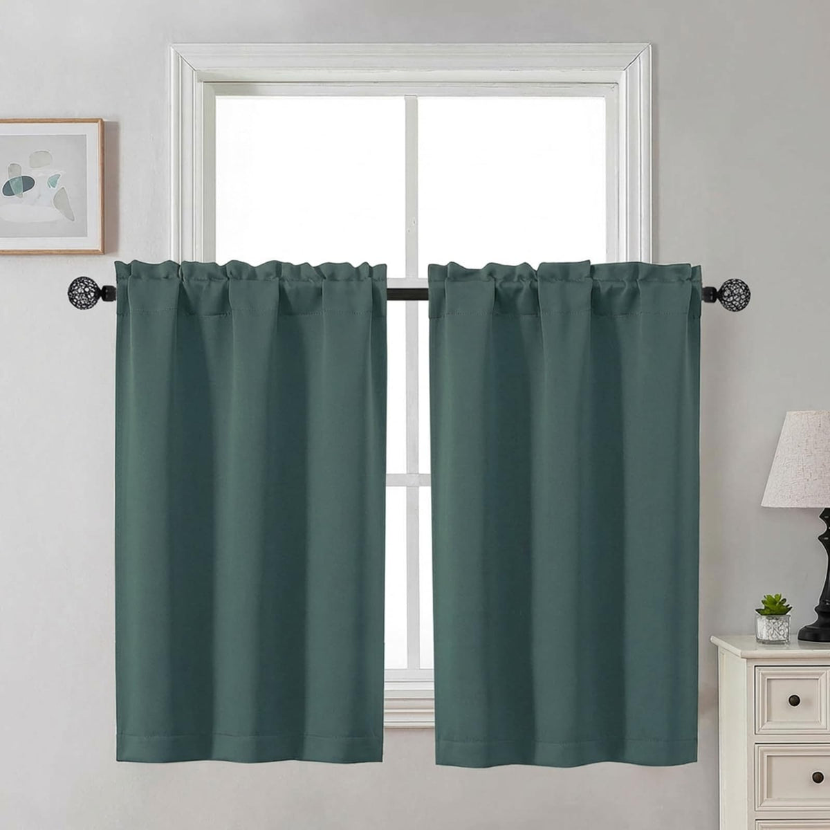 Gwine Black Tier Curtains 24 Inch Long 2 Panels for Kitchen