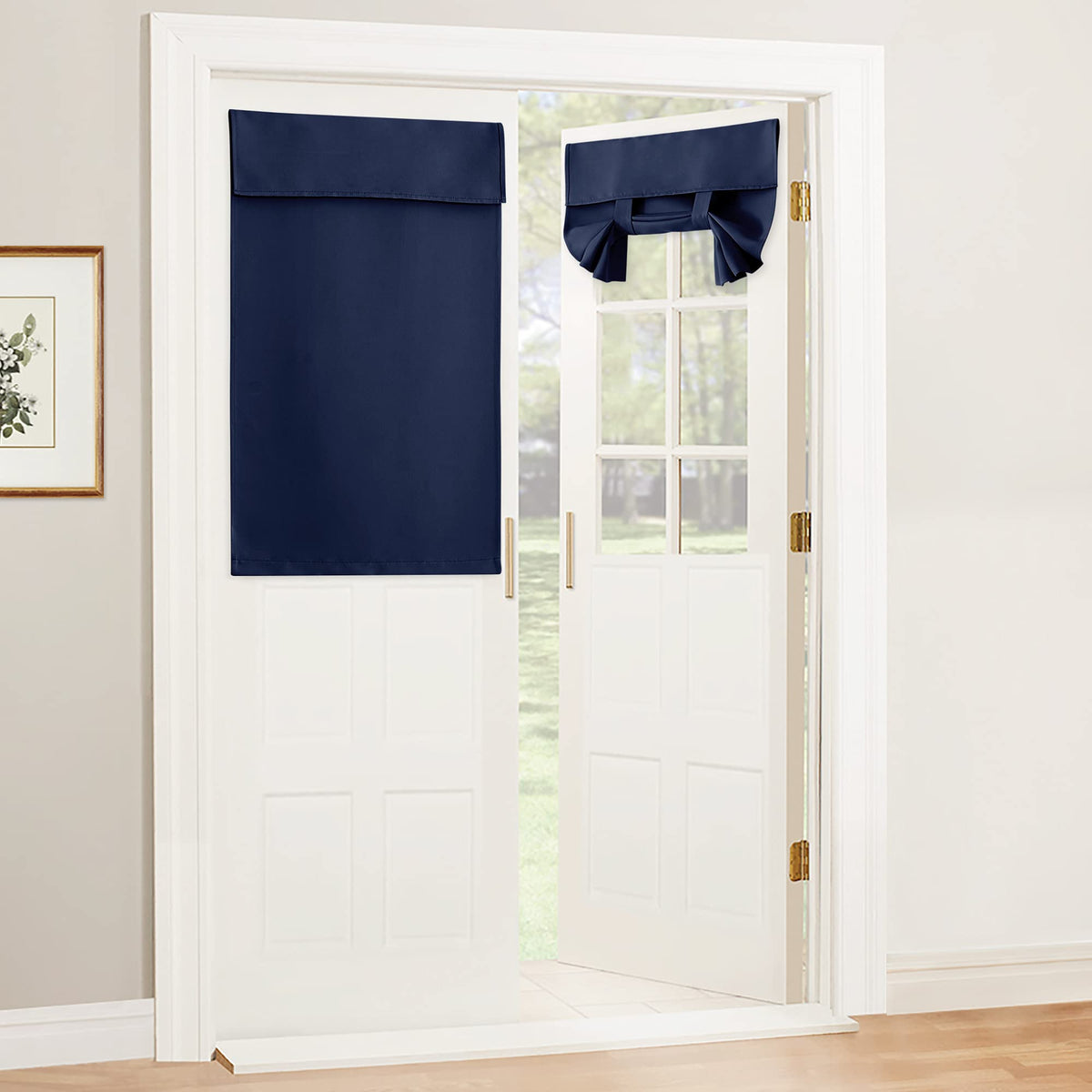 RYB HOME Blackout French Door Curtain, No Drill, W26 x L69, Black, 1 Panel