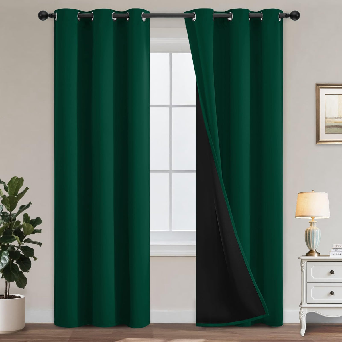 Yakamok Emerald Green Blackout Curtains 84 inches for Living Room, 52" Wide