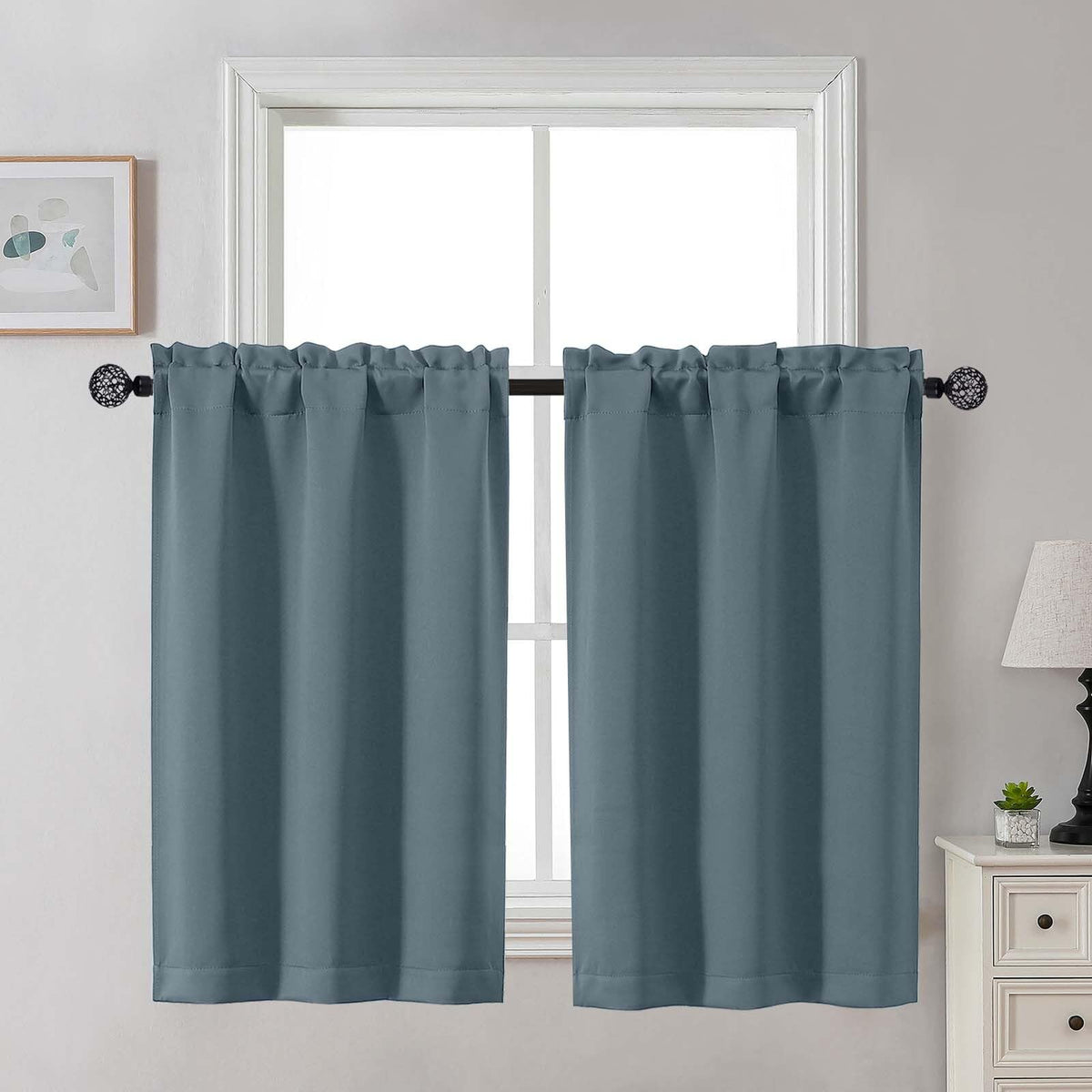 Gwine Black Tier Curtains 24 Inch Long 2 Panels for Kitchen