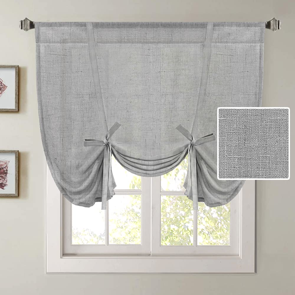 H.VERSAILTEX Tie Up Linen Curtains 63 Inch Length Nature Linen Textured Privacy Curtain Multi Hanging Ways Shade Balloon Window Shade Rod Pocket Casual Curtain - 42x63 - Natural