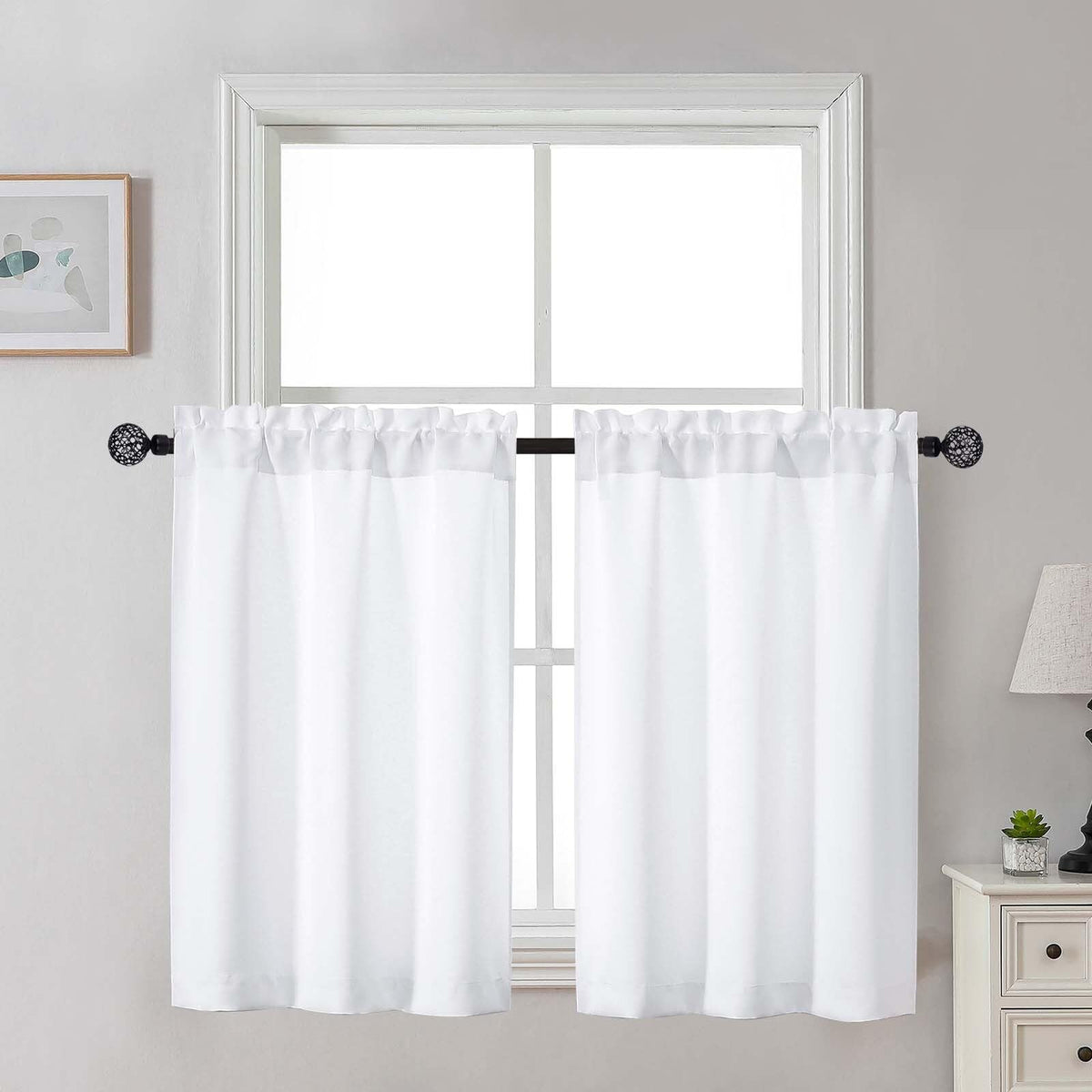 Gwine Black Tier Curtains 24 Inch Long 2 Panels for Kitchen