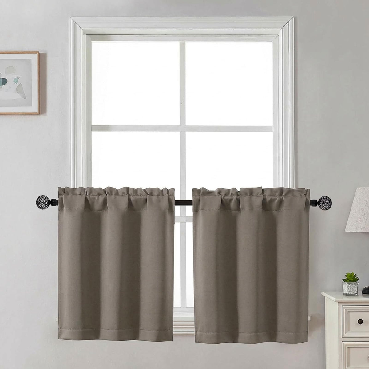 Gwine Black Tier Curtains 24 Inch Long 2 Panels for Kitchen