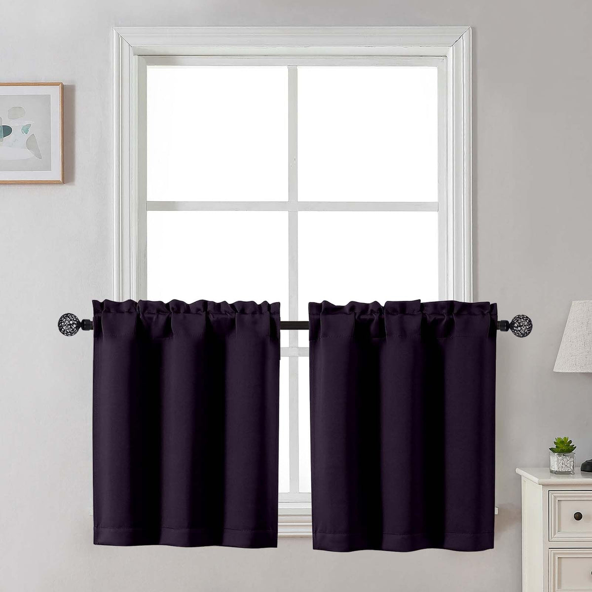 Gwine Black Tier Curtains 24 Inch Long 2 Panels for Kitchen