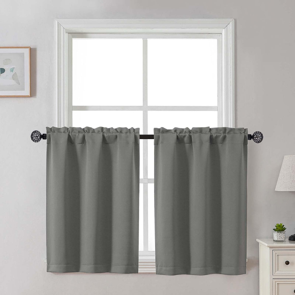 Gwine Black Tier Curtains 24 Inch Long 2 Panels for Kitchen