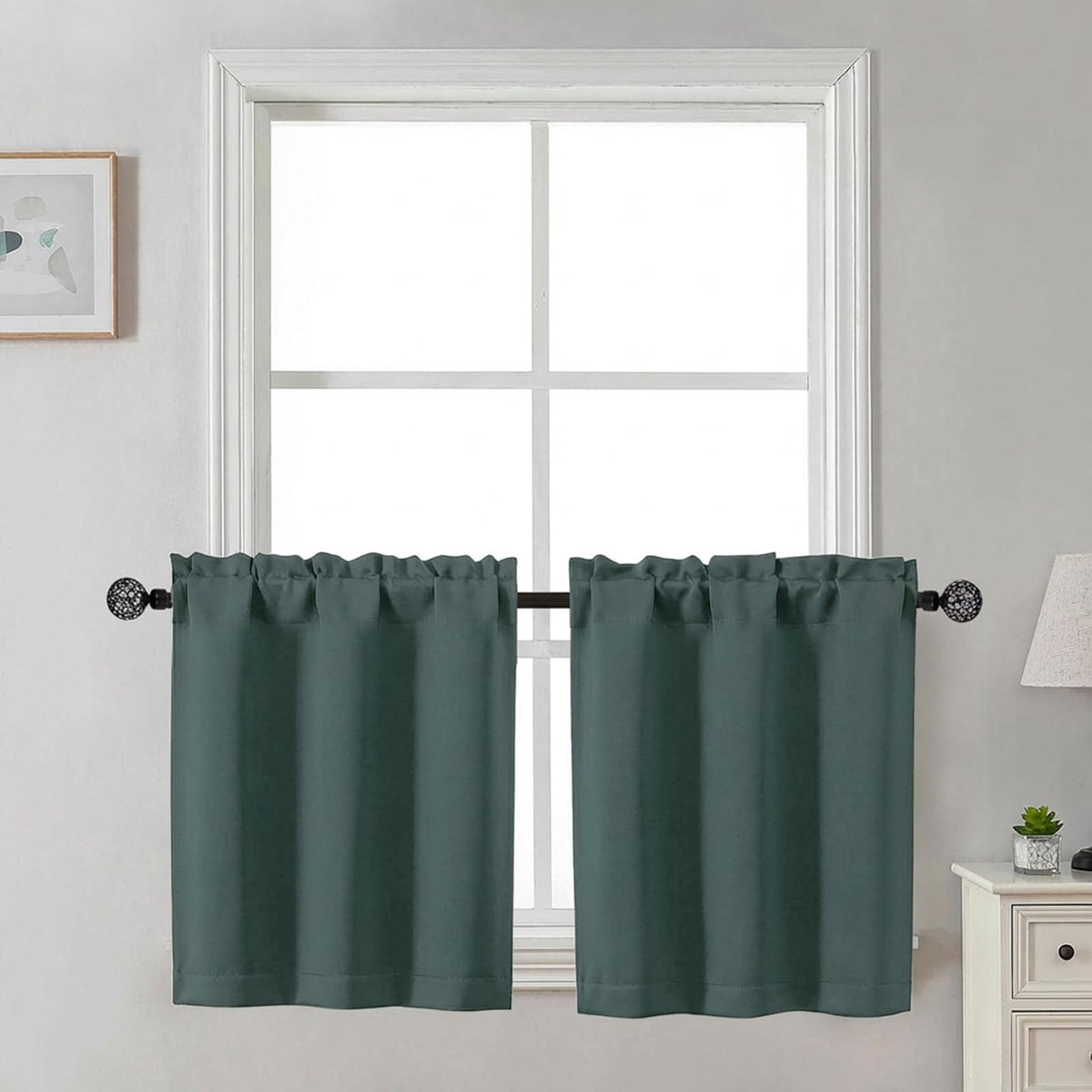 Gwine Black Tier Curtains 24 Inch Long 2 Panels for Kitchen