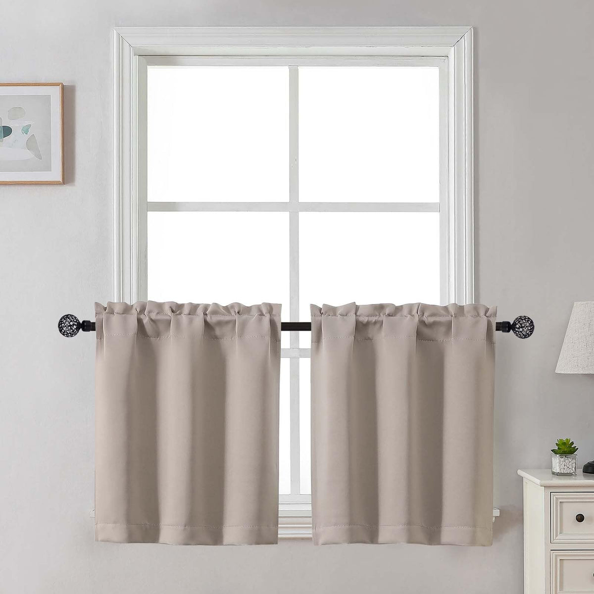 Gwine Black Tier Curtains 24 Inch Long 2 Panels for Kitchen