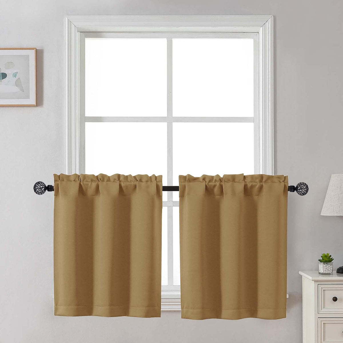 Gwine Black Tier Curtains 24 Inch Long 2 Panels for Kitchen