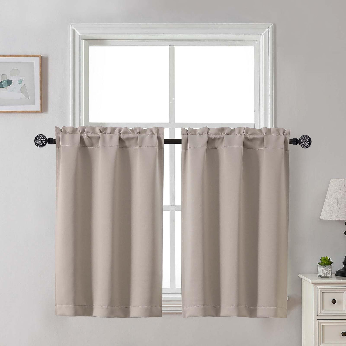 Gwine Black Tier Curtains 24 Inch Long 2 Panels for Kitchen