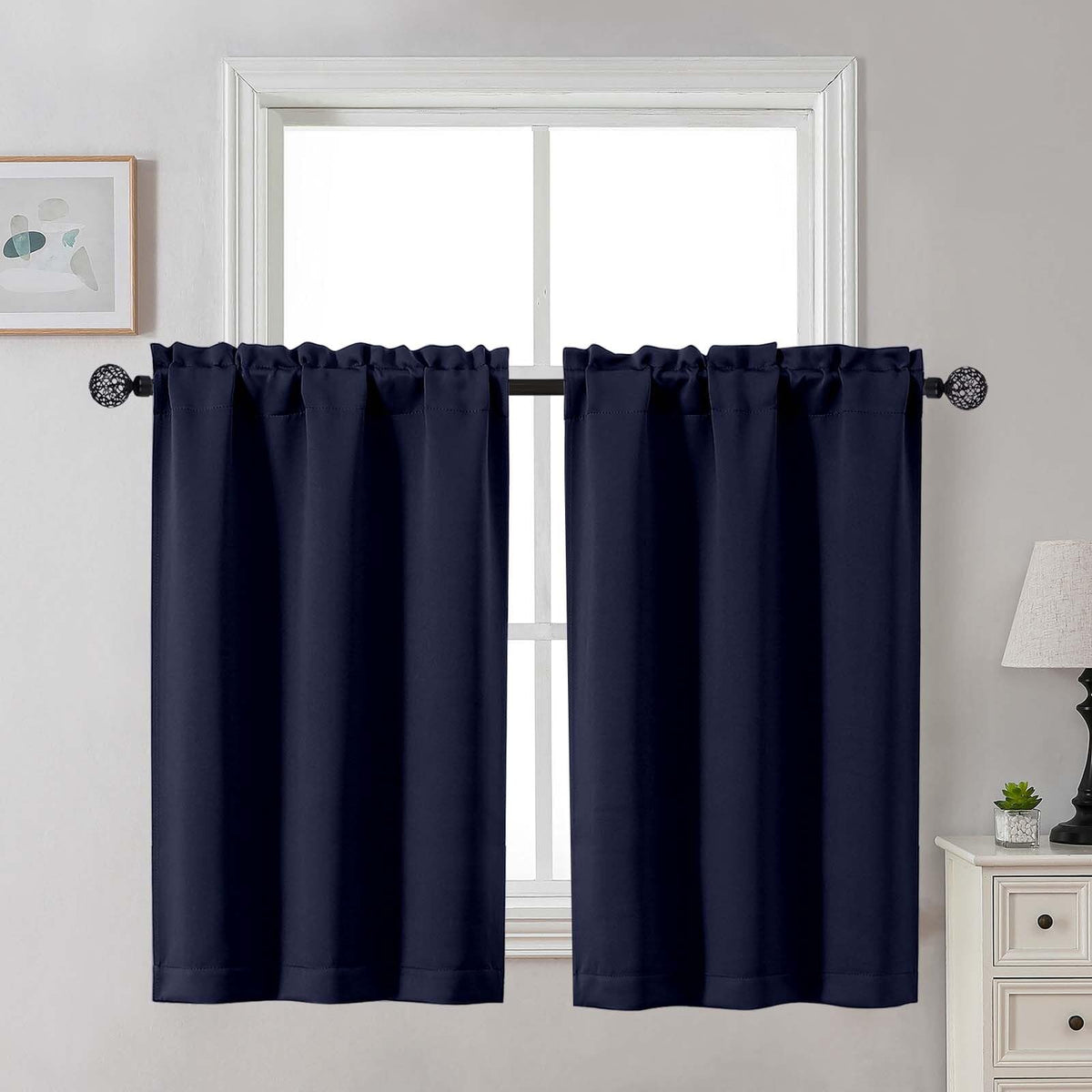 Gwine Black Tier Curtains 24 Inch Long 2 Panels for Kitchen