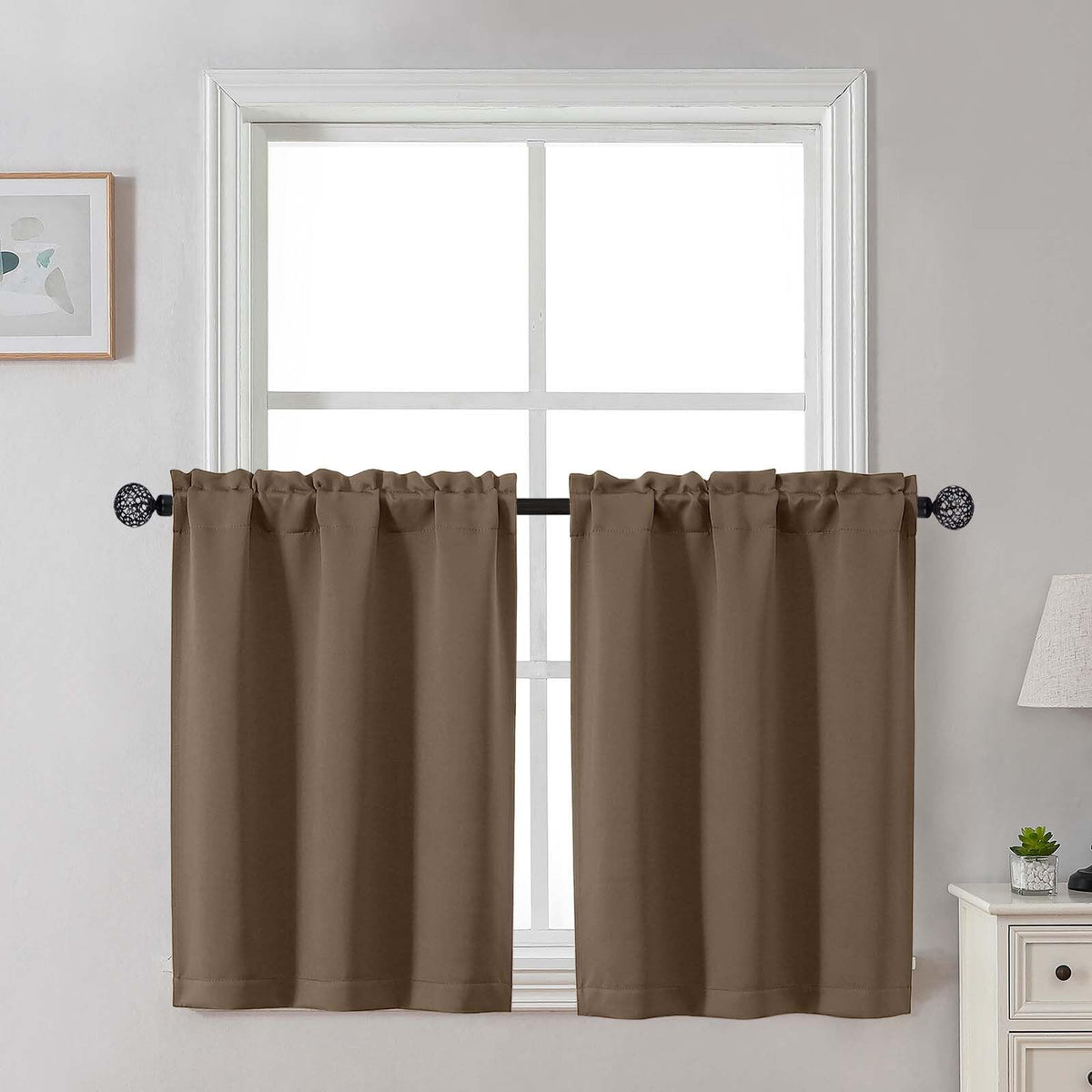Gwine Black Tier Curtains 24 Inch Long 2 Panels for Kitchen