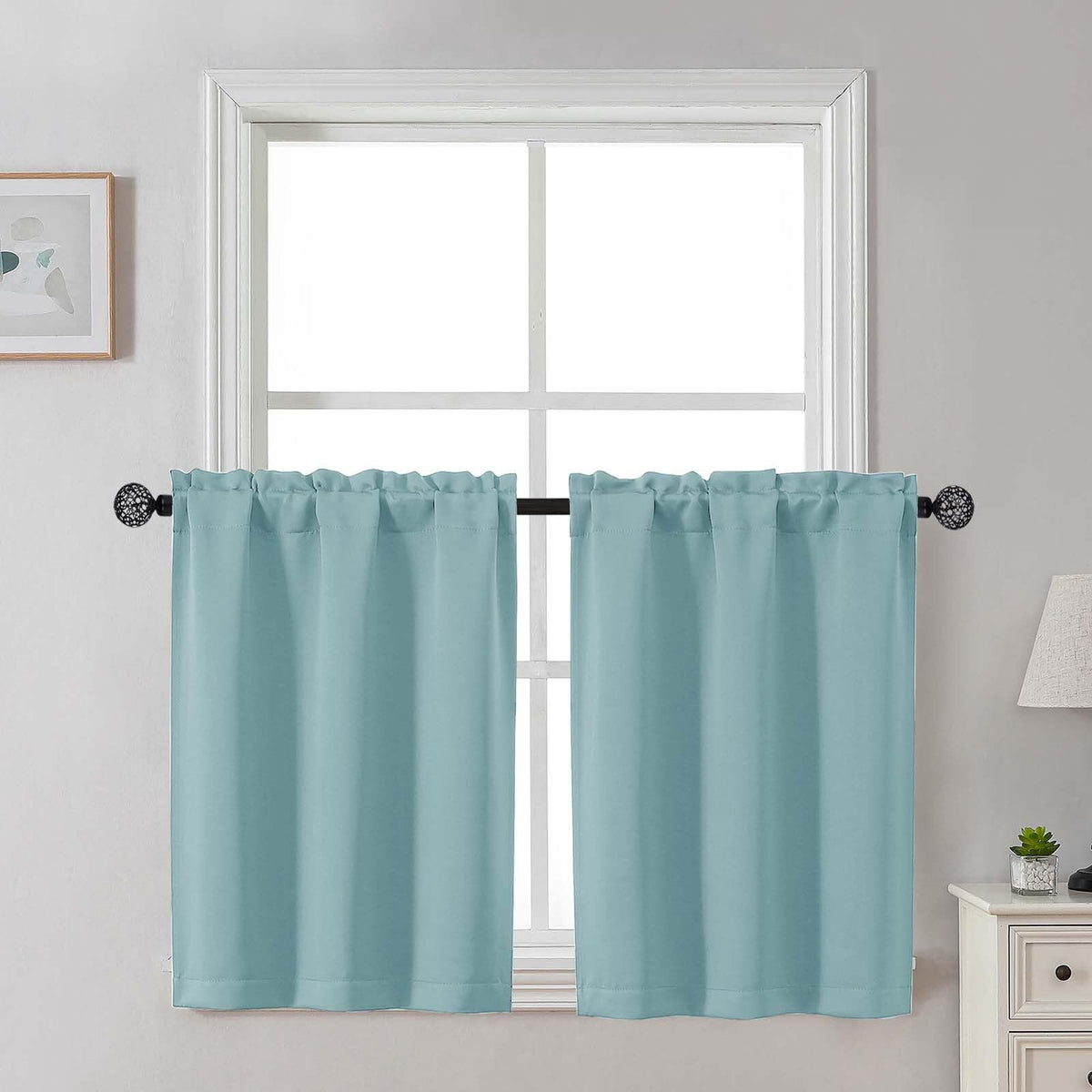 Gwine Black Tier Curtains 24 Inch Long 2 Panels for Kitchen