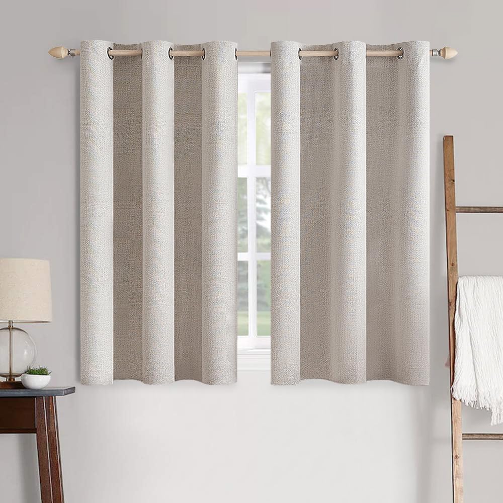 MIULEE 100% Blackout Linen Curtains for Bedroom 52x90 Inches Natural Beige