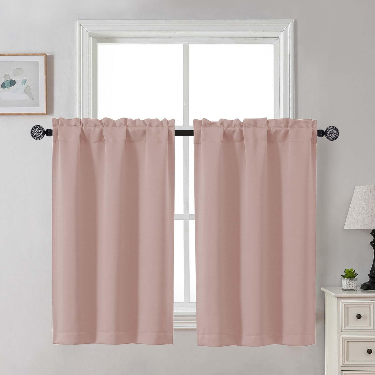 Gwine Black Tier Curtains 24 Inch Long 2 Panels for Kitchen