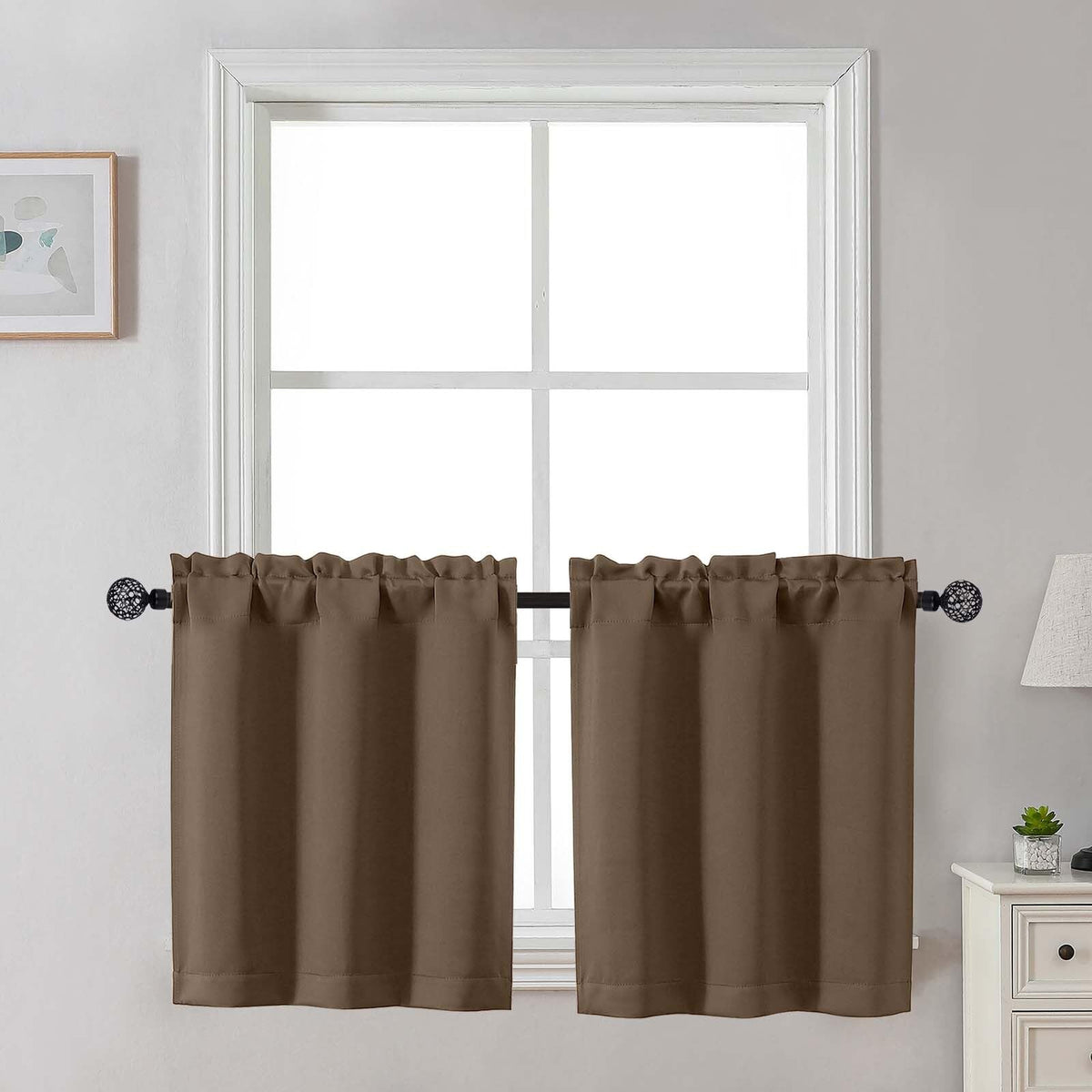 Gwine Black Tier Curtains 24 Inch Long 2 Panels for Kitchen