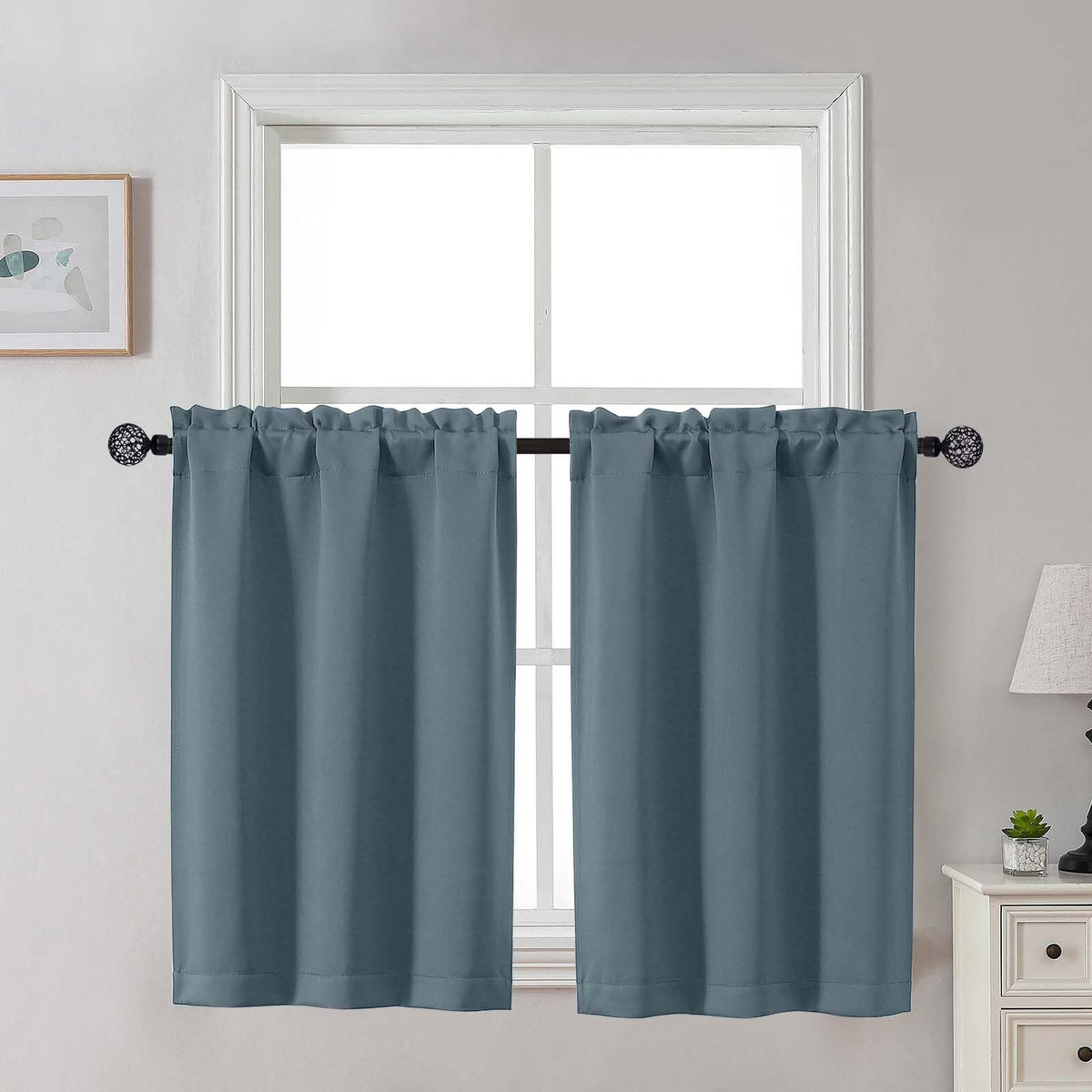 Gwine Black Tier Curtains 24 Inch Long 2 Panels for Kitchen