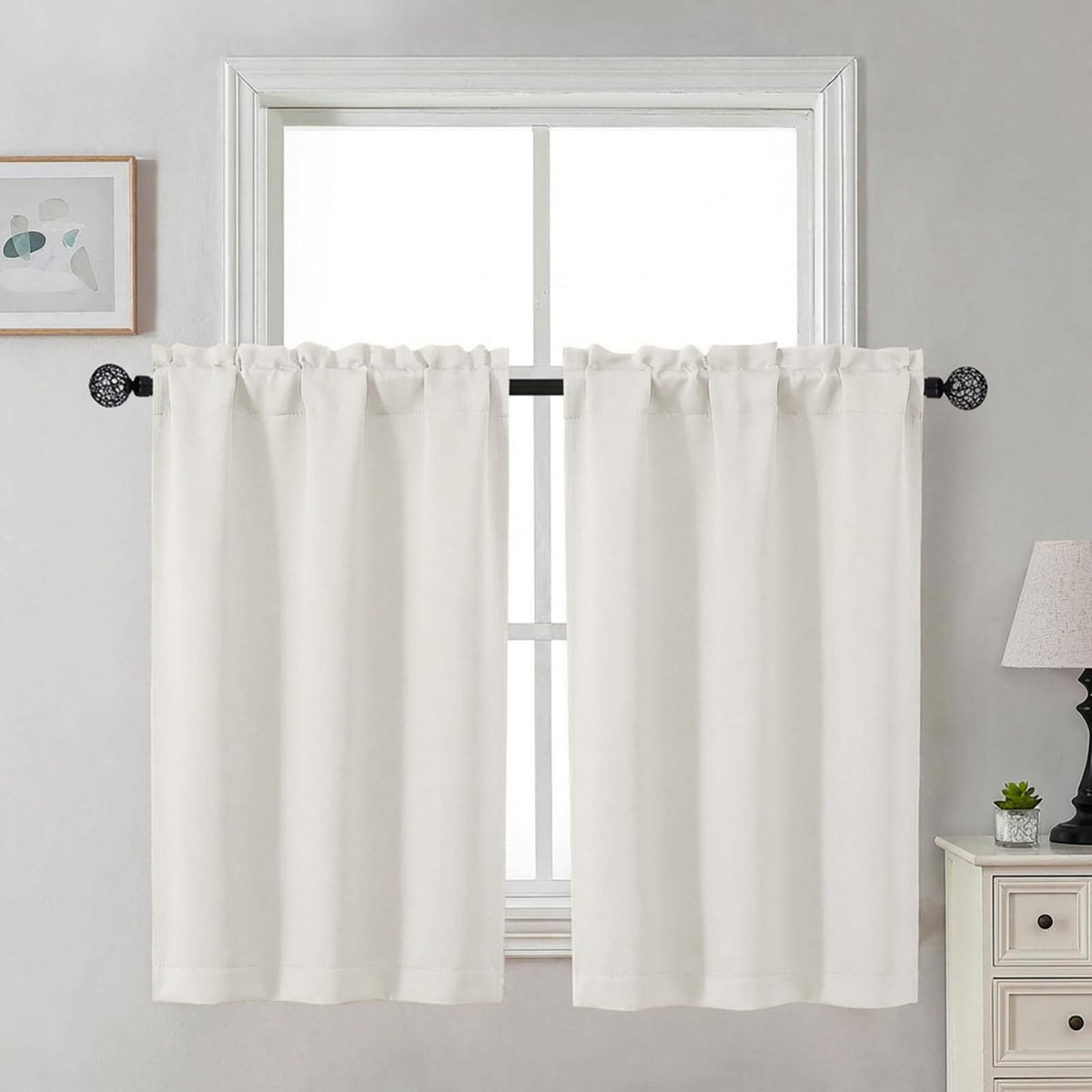 Gwine Black Tier Curtains 24 Inch Long 2 Panels for Kitchen