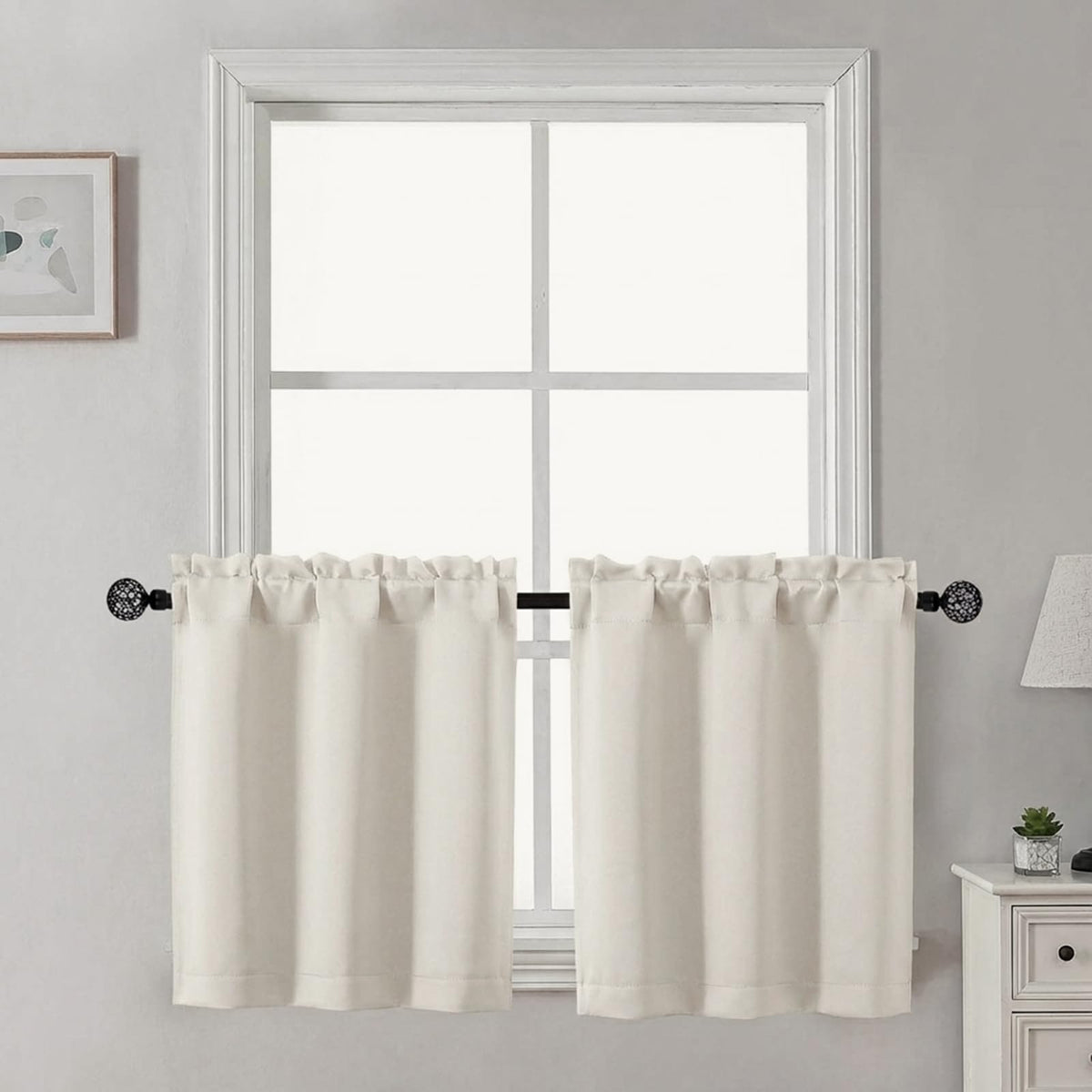 Gwine Black Tier Curtains 24 Inch Long 2 Panels for Kitchen