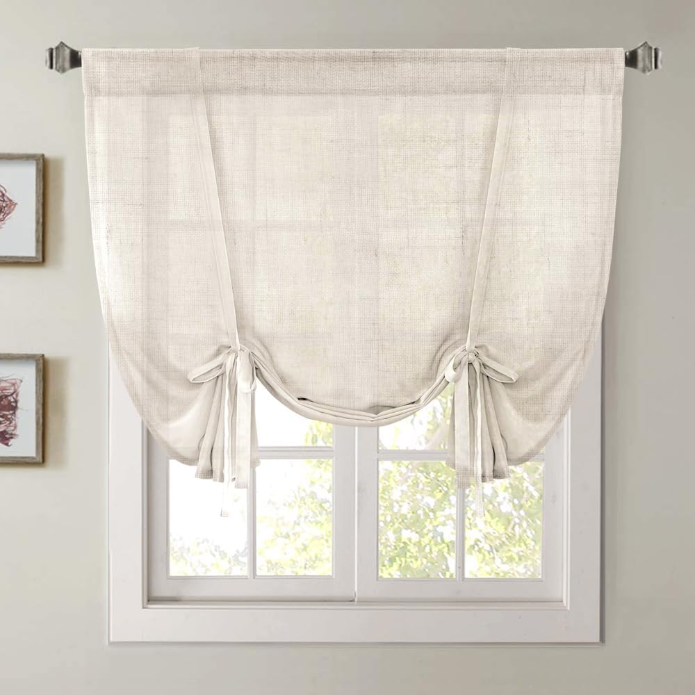 H.VERSAILTEX Tie Up Linen Curtains 63 Inch Length Nature Linen Textured Privacy Curtain Multi Hanging Ways Shade Balloon Window Shade Rod Pocket Casual Curtain - 42x63 - Natural