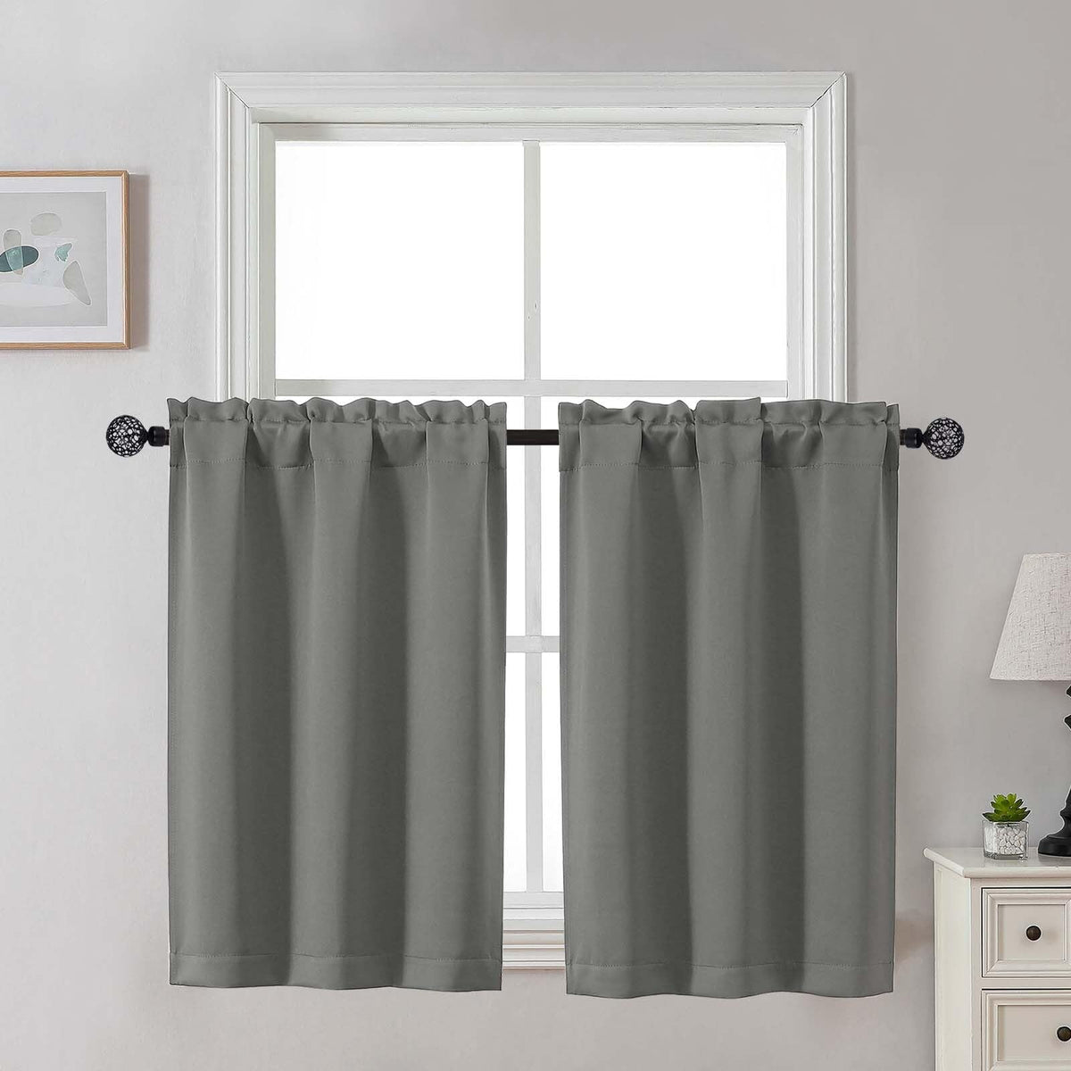 Gwine Black Tier Curtains 24 Inch Long 2 Panels for Kitchen