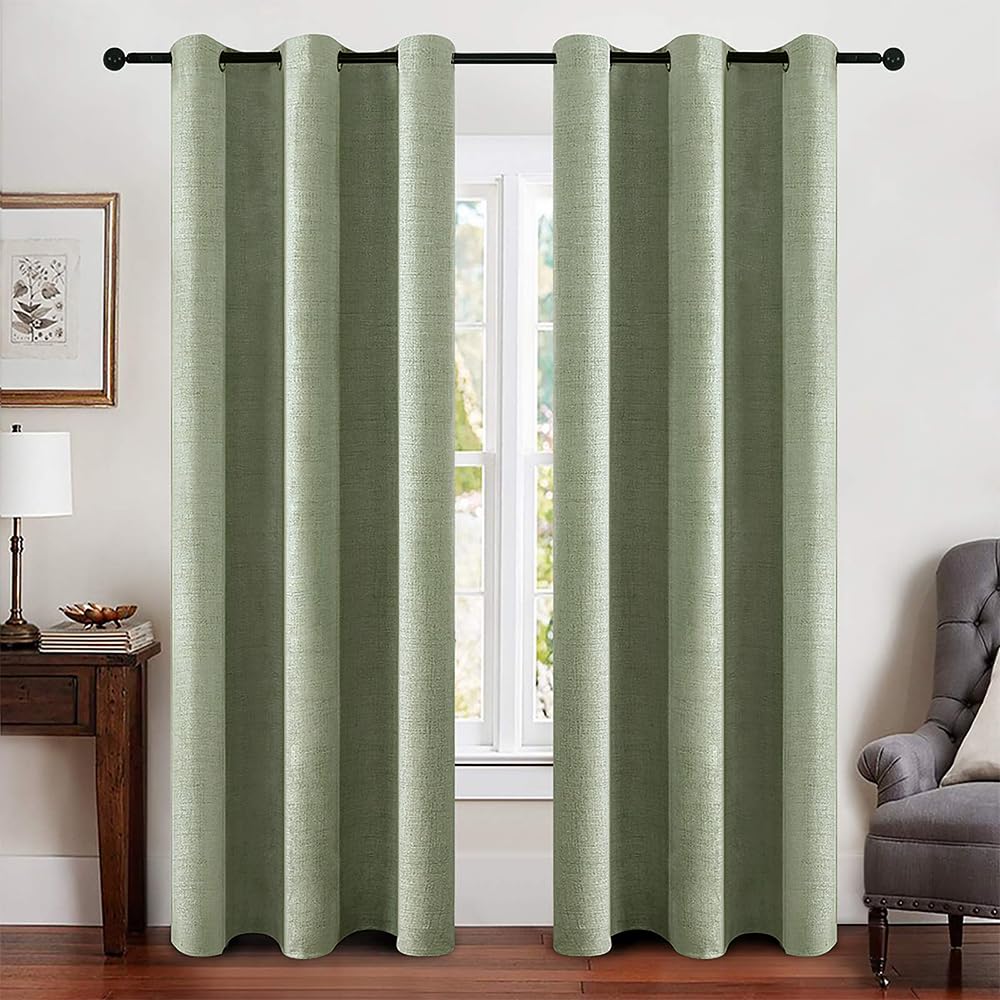 MIULEE 100% Blackout Linen Curtains for Bedroom 52x90 Inches Natural Beige