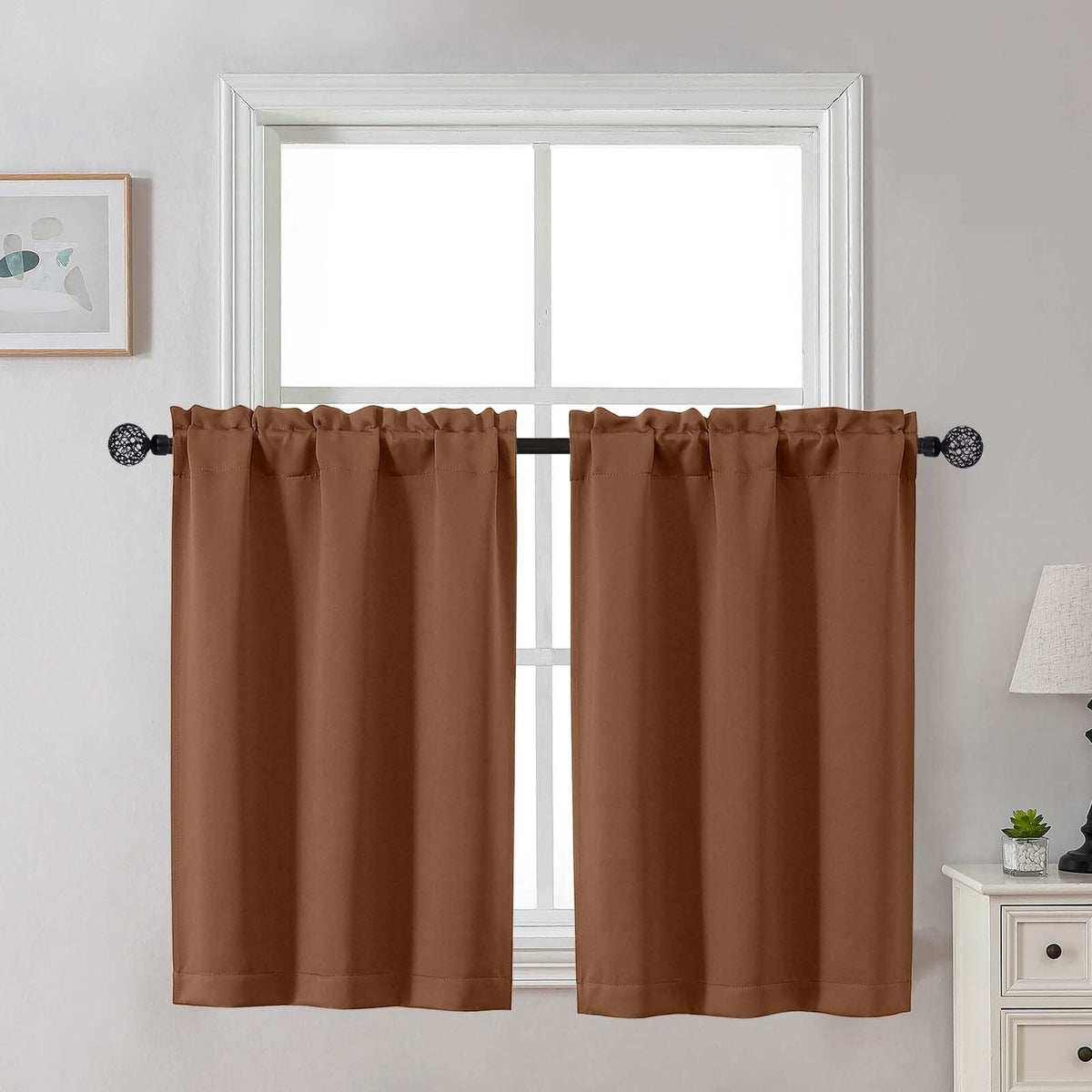 Gwine Black Tier Curtains 24 Inch Long 2 Panels for Kitchen