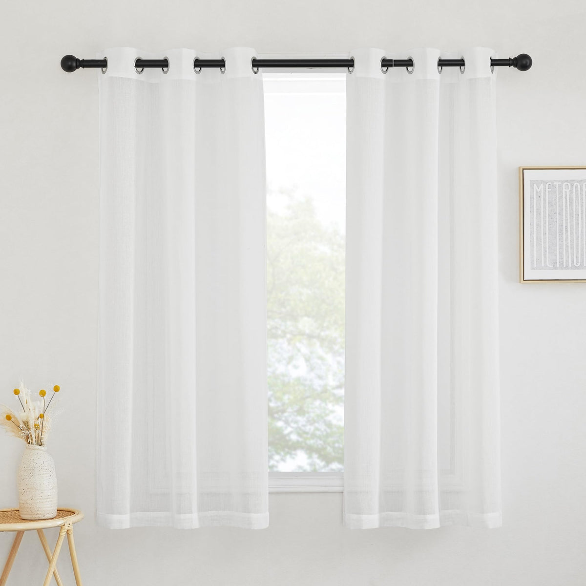 NICETOWN Semi Sheer Linen Ivory Curtains for Bedroom, W52xL84, 2 Panels