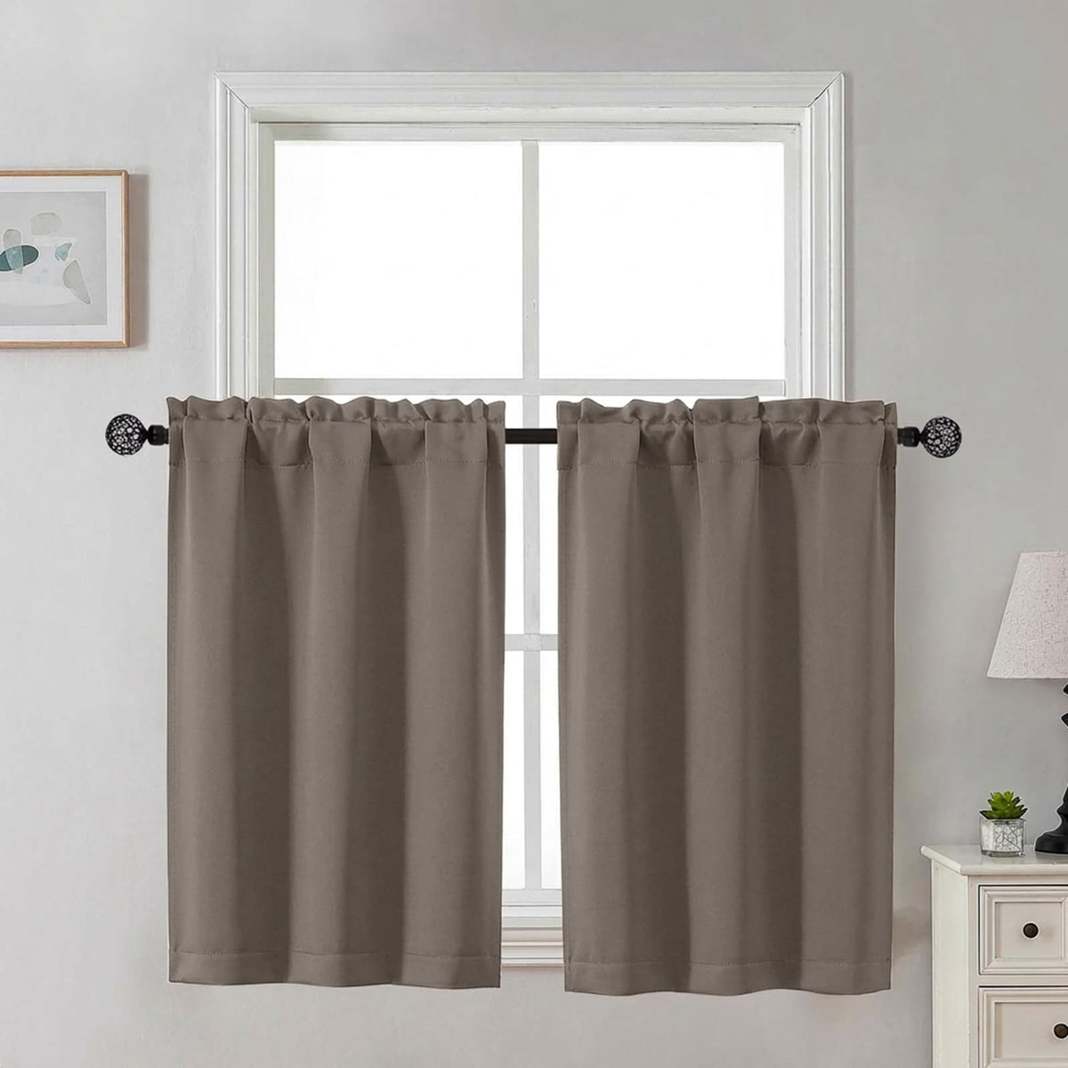 Gwine Black Tier Curtains 24 Inch Long 2 Panels for Kitchen
