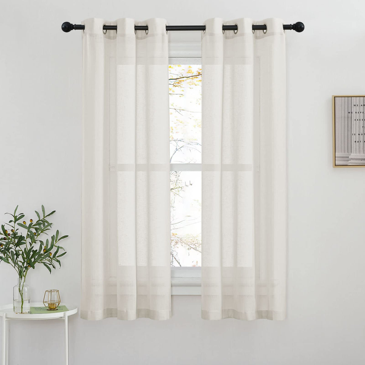 NICETOWN Semi Sheer Linen Ivory Curtains for Bedroom, W52xL84, 2 Panels
