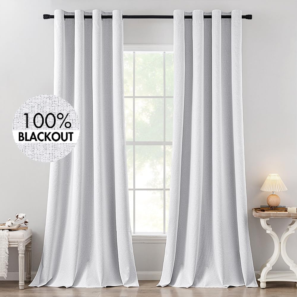 MIULEE 100% Blackout Linen Curtains for Bedroom 52x90 Inches Natural Beige