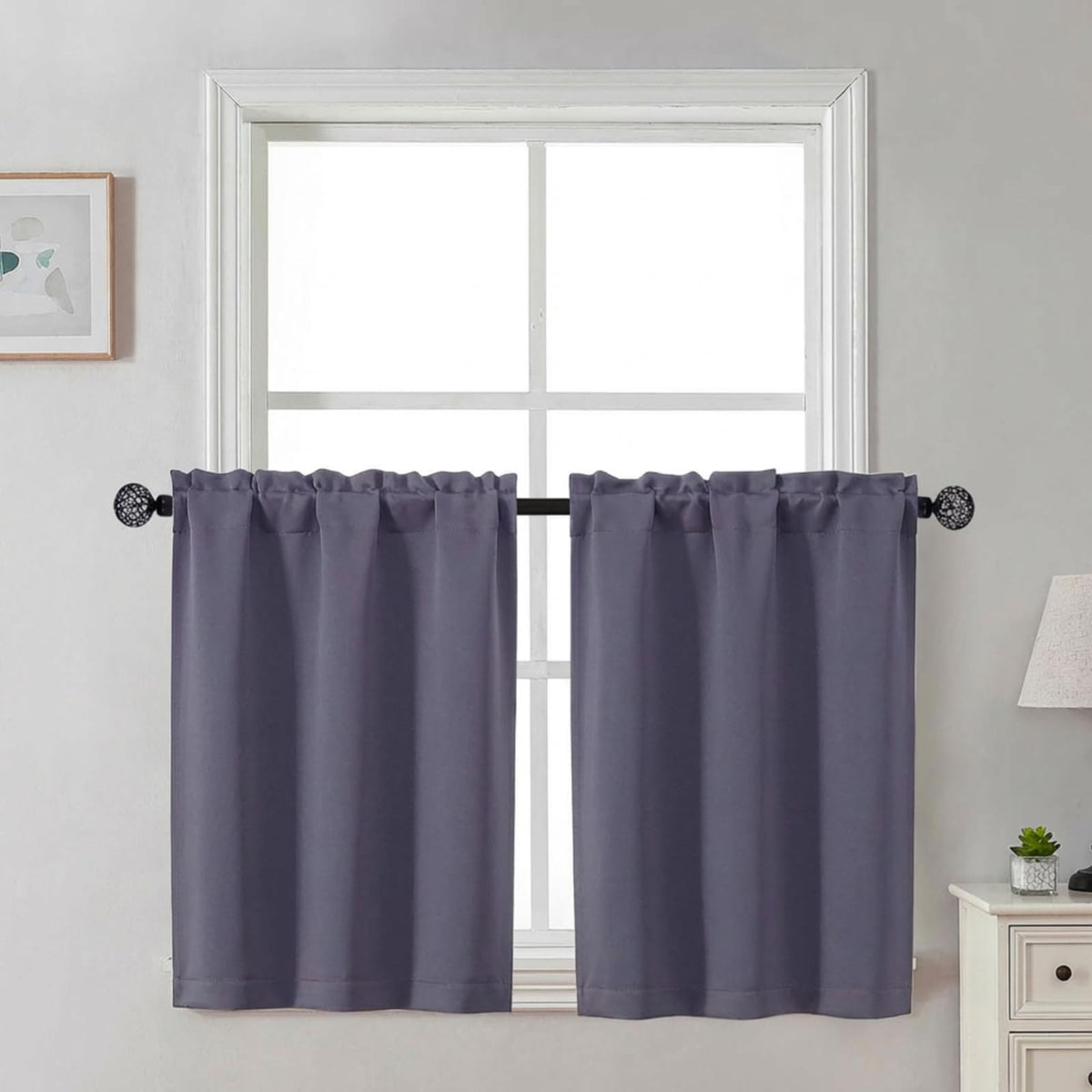 Gwine Black Tier Curtains 24 Inch Long 2 Panels for Kitchen