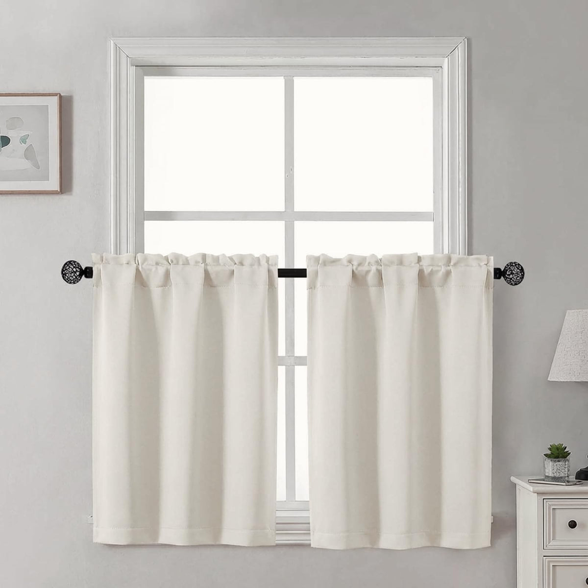 Gwine Black Tier Curtains 24 Inch Long 2 Panels for Kitchen
