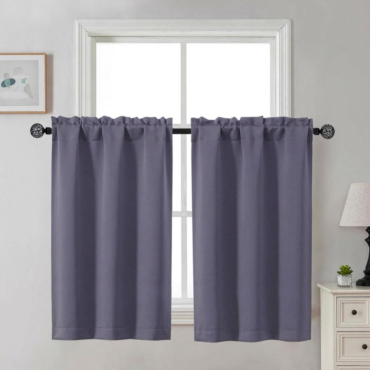 Gwine Black Tier Curtains 24 Inch Long 2 Panels for Kitchen
