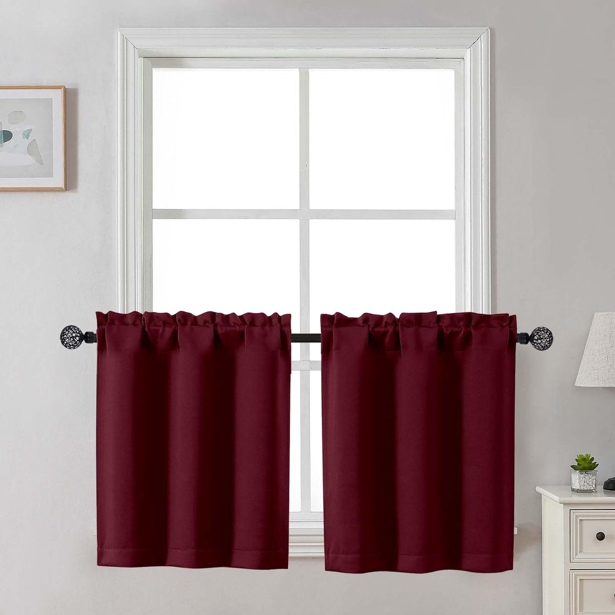 Gwine Black Tier Curtains 24 Inch Long 2 Panels for Kitchen