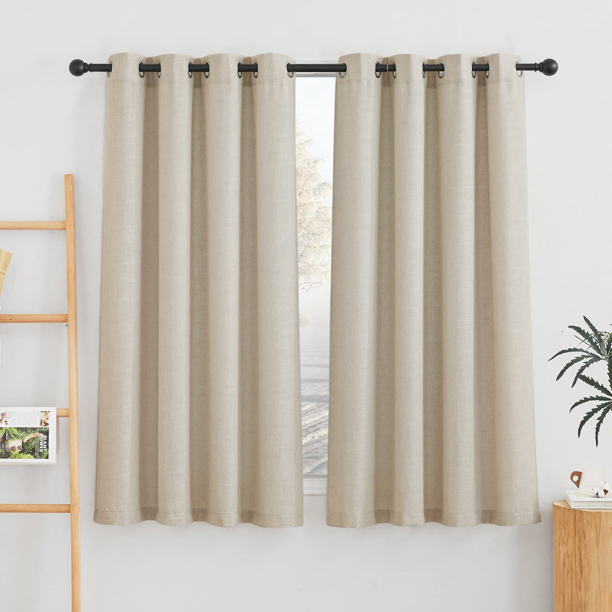 NICETOWN Semi Sheer Linen Ivory Curtains for Bedroom, W52xL84, 2 Panels