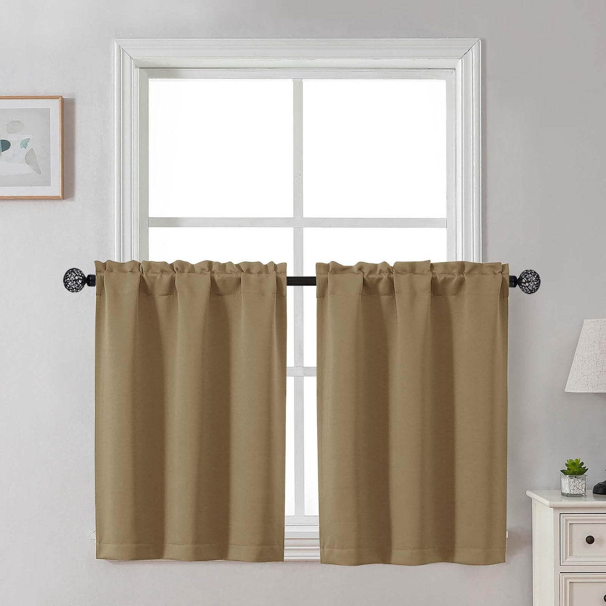 Gwine Black Tier Curtains 24 Inch Long 2 Panels for Kitchen