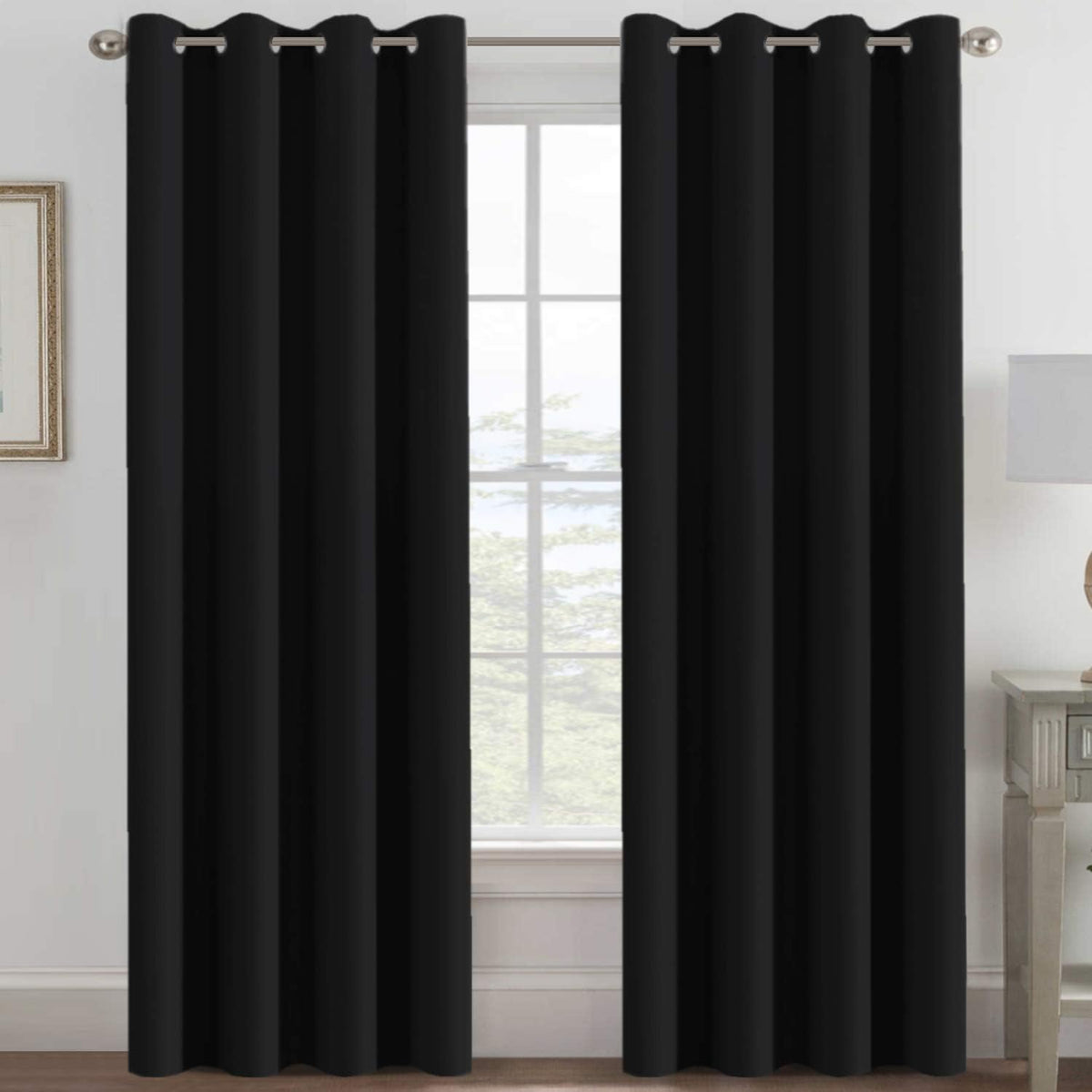 H.VERSAILTEX 100% Blackout Curtains for Bedroom Black Out Curtains 96 inch Thermal Insulated Long Blackout Curtains for Living Room, Energy Saving Curtains for Patio Door Grommet (1 Panel, Jet Black)