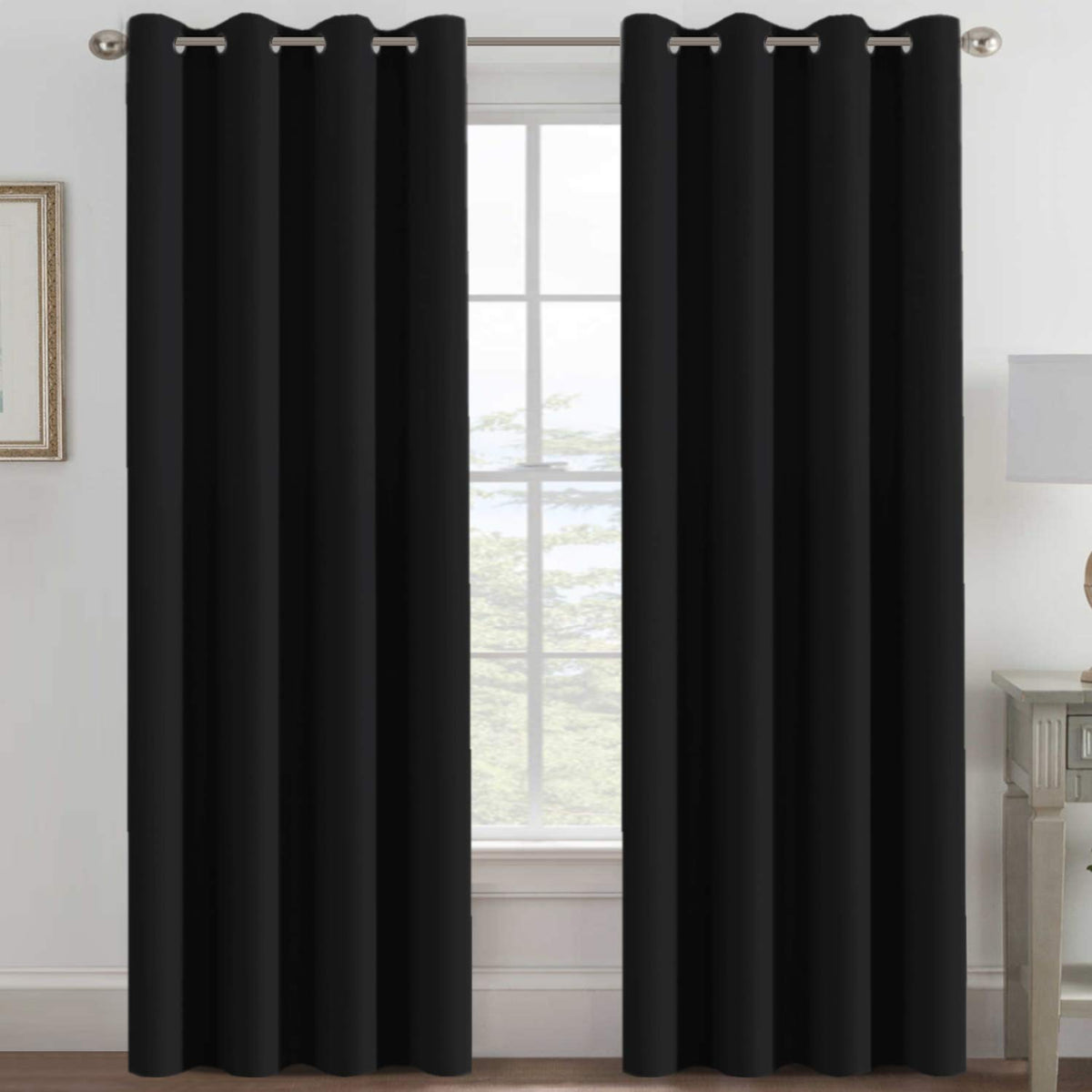 H.VERSAILTEX 100% Blackout Curtains for Bedroom Black Out Curtains 96 inch Thermal Insulated Long Blackout Curtains for Living Room, Energy Saving Curtains for Patio Door Grommet (1 Panel, Jet Black)