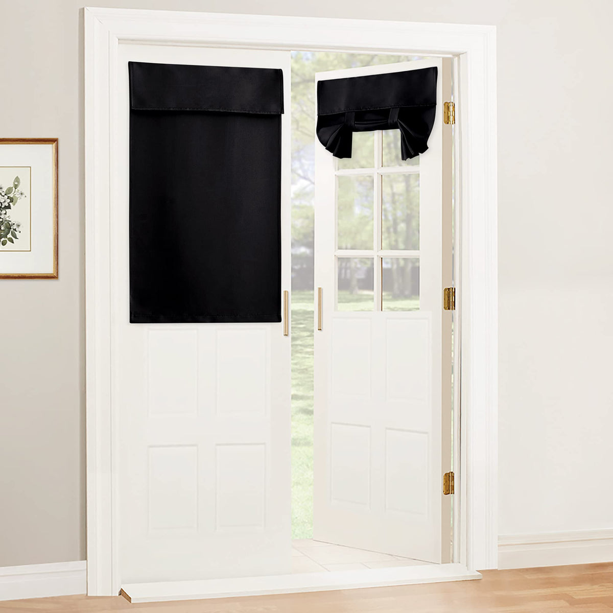 RYB HOME Blackout French Door Curtain, No Drill, W26 x L69, Black, 1 Panel