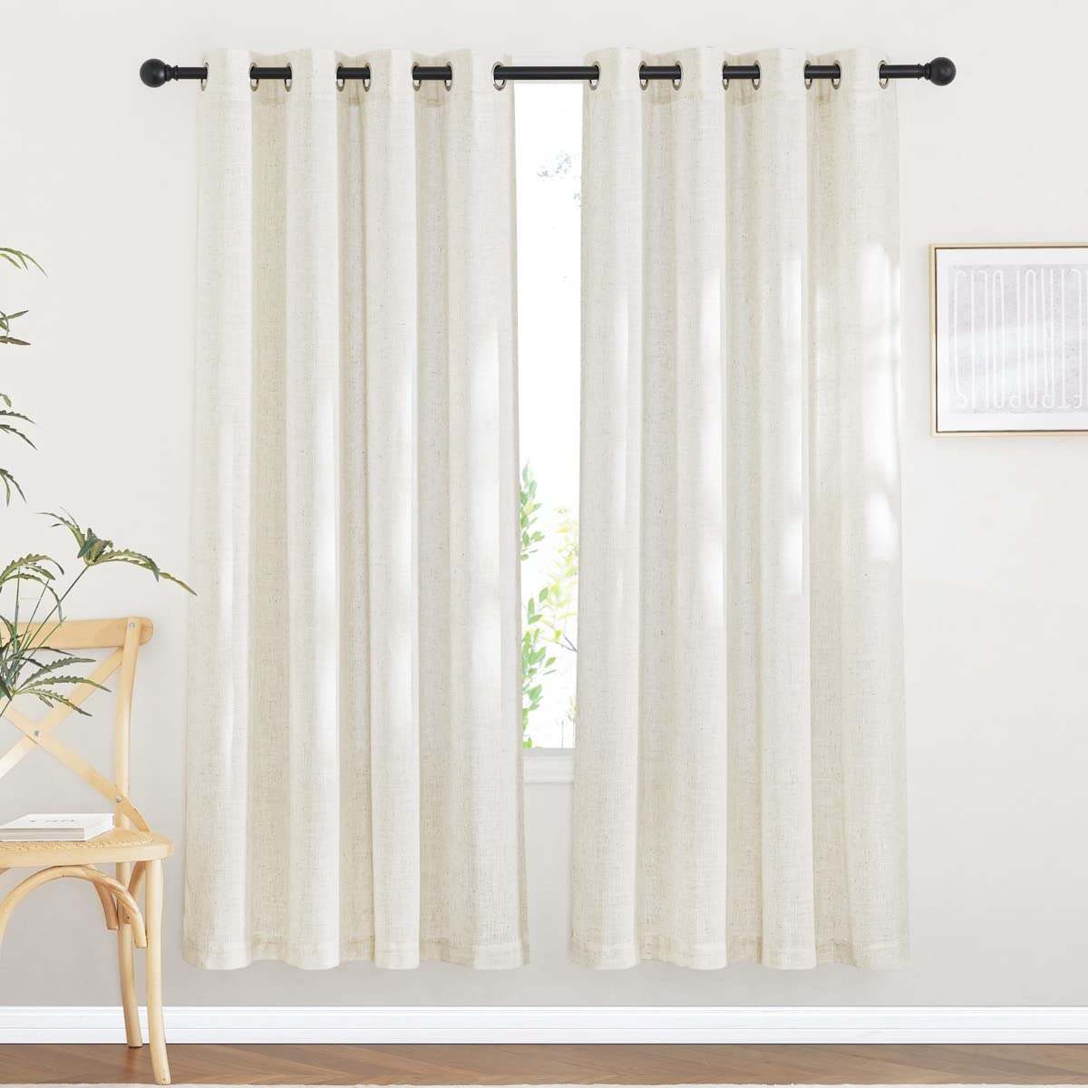 NICETOWN Semi Sheer Linen Ivory Curtains for Bedroom, W52xL84, 2 Panels