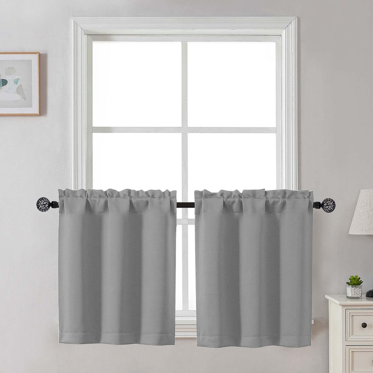 Gwine Black Tier Curtains 24 Inch Long 2 Panels for Kitchen