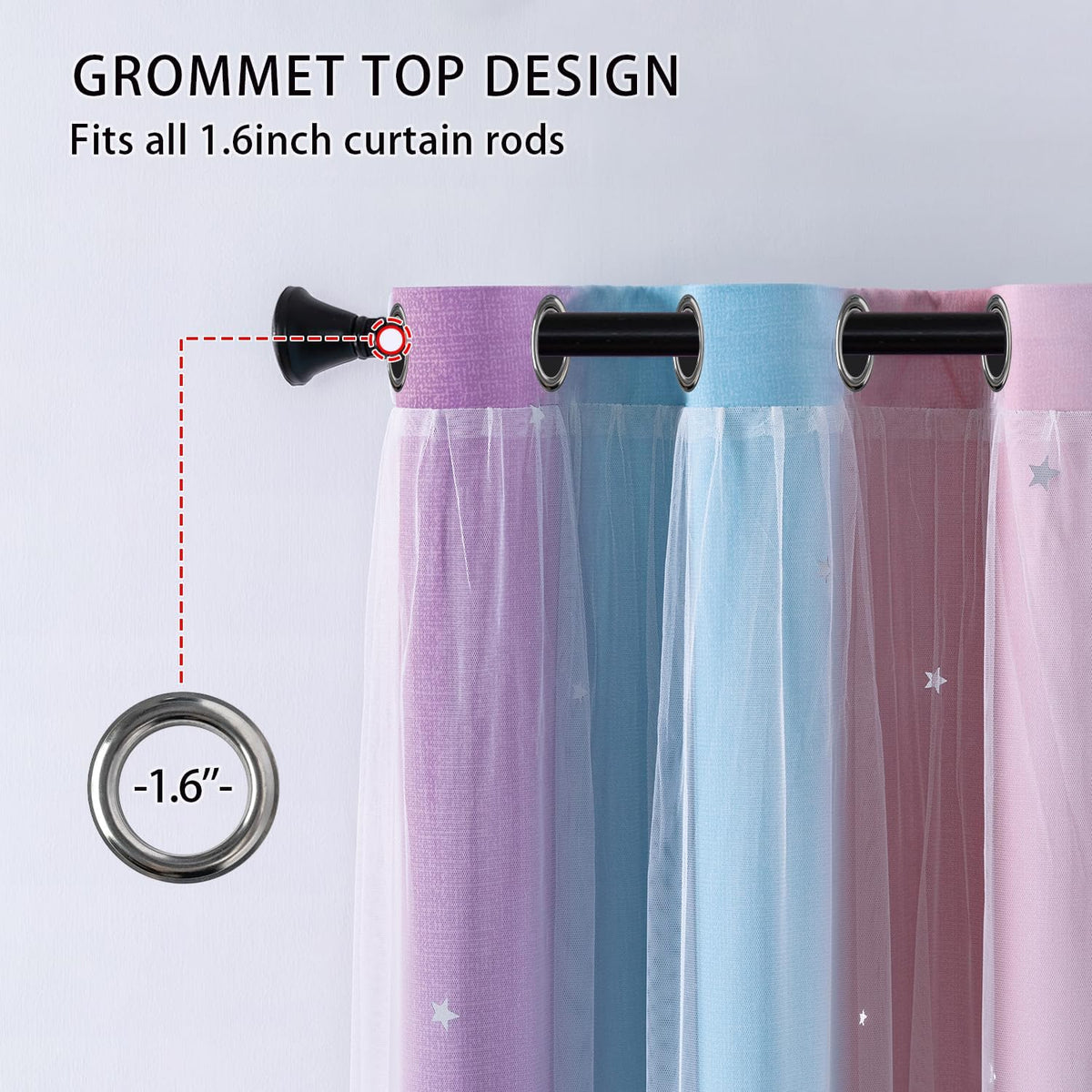 XiDi Blackout Curtains for Girls Bedroom Decor Pink Kids Rainbow Curtains