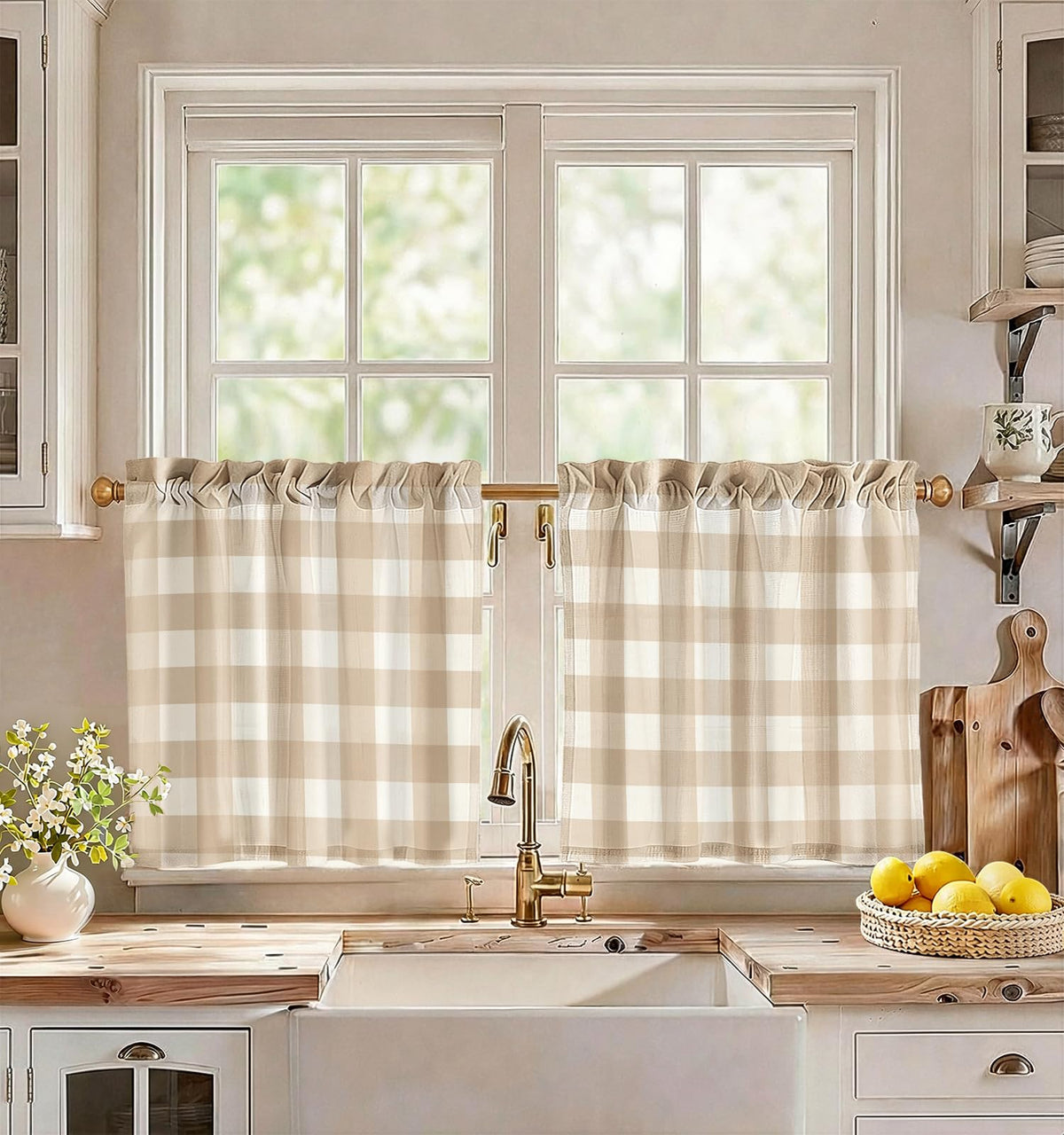 Miss Adola 36 Inch Length Kitchen Tier Curtains Pumpkin Leaf Cafe Curtains