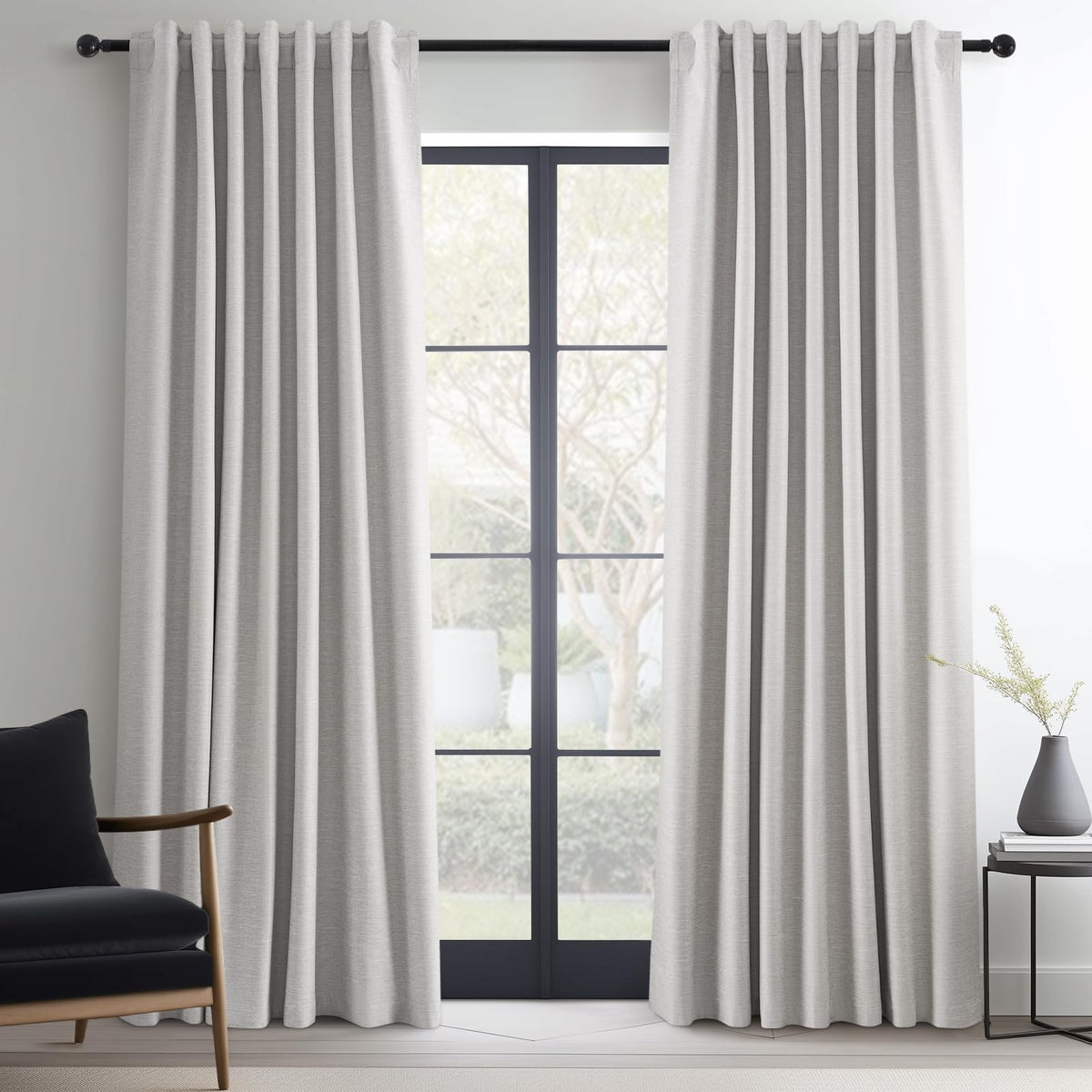 Topfinel Cream Linen Blackout Curtains 84 Inch Long for Bedroom Living Room, Ivory Pinch Pleat Back Tab Full Blackout Drapes Farmhouse Boho Curtains for Window, White Neutral Curtains 52" X 84" 7 FT